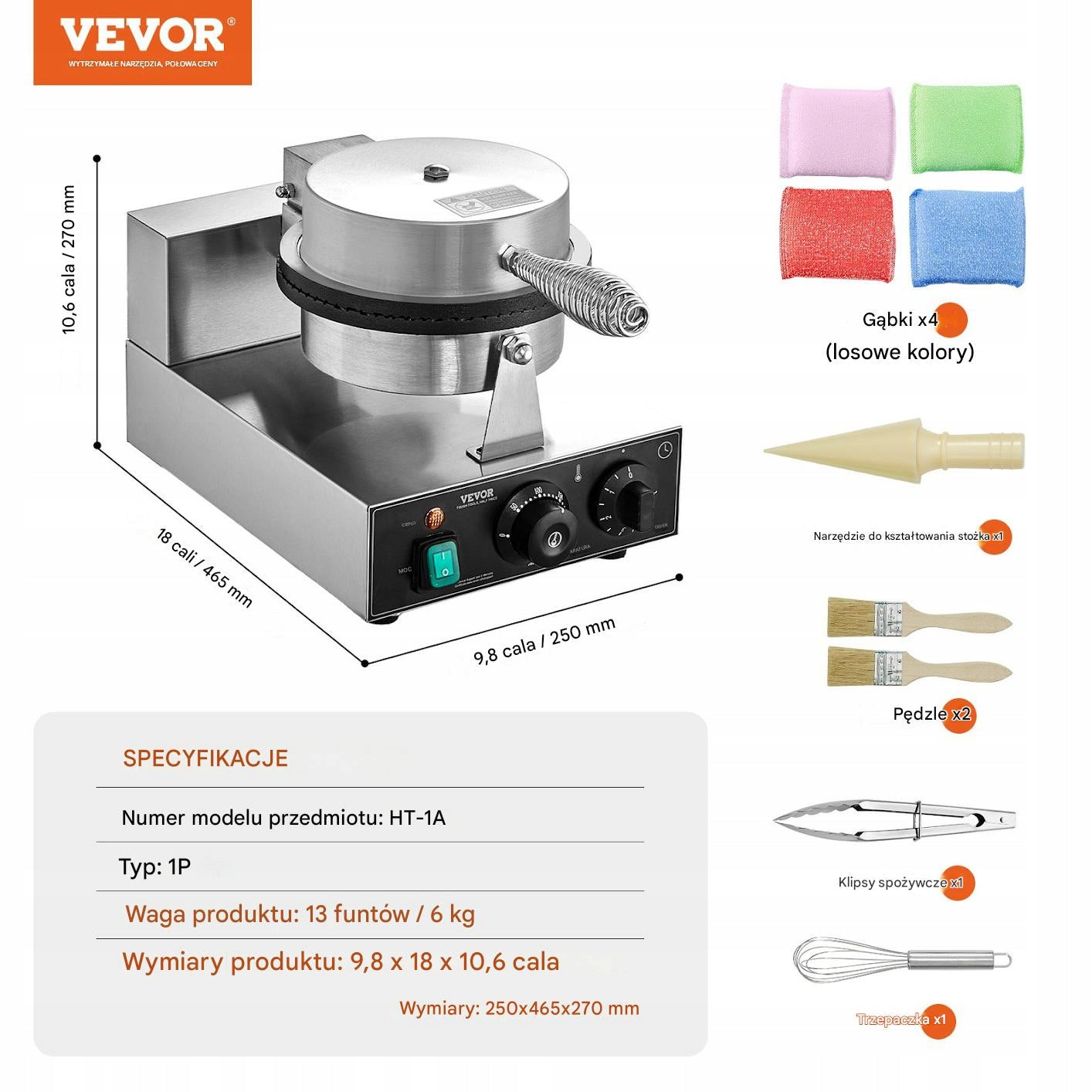 Professional waffle iron for wafer cones 1230 W Power rating 1230 W