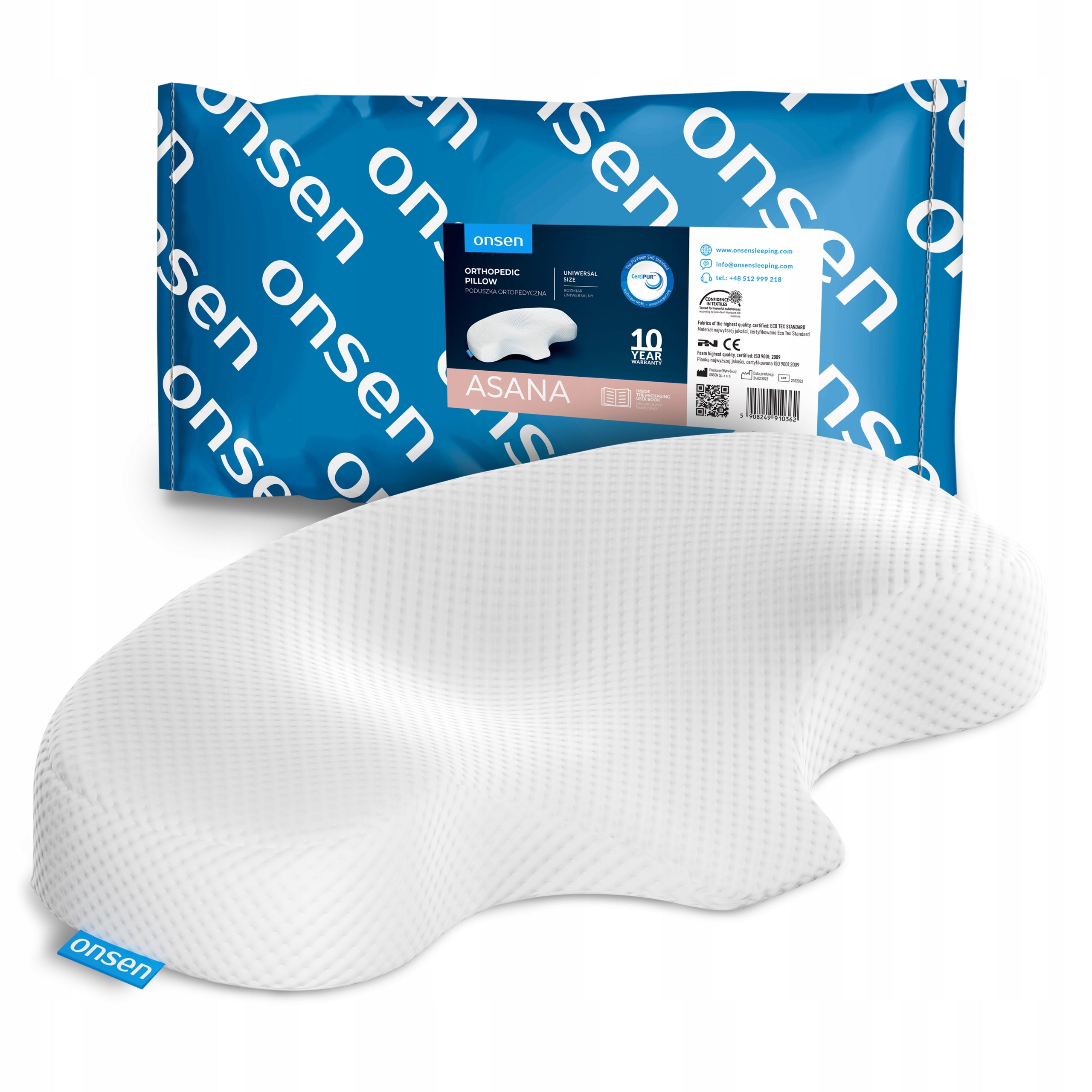 Profiled orthopedic pillow for sleeping on the side and back Asana