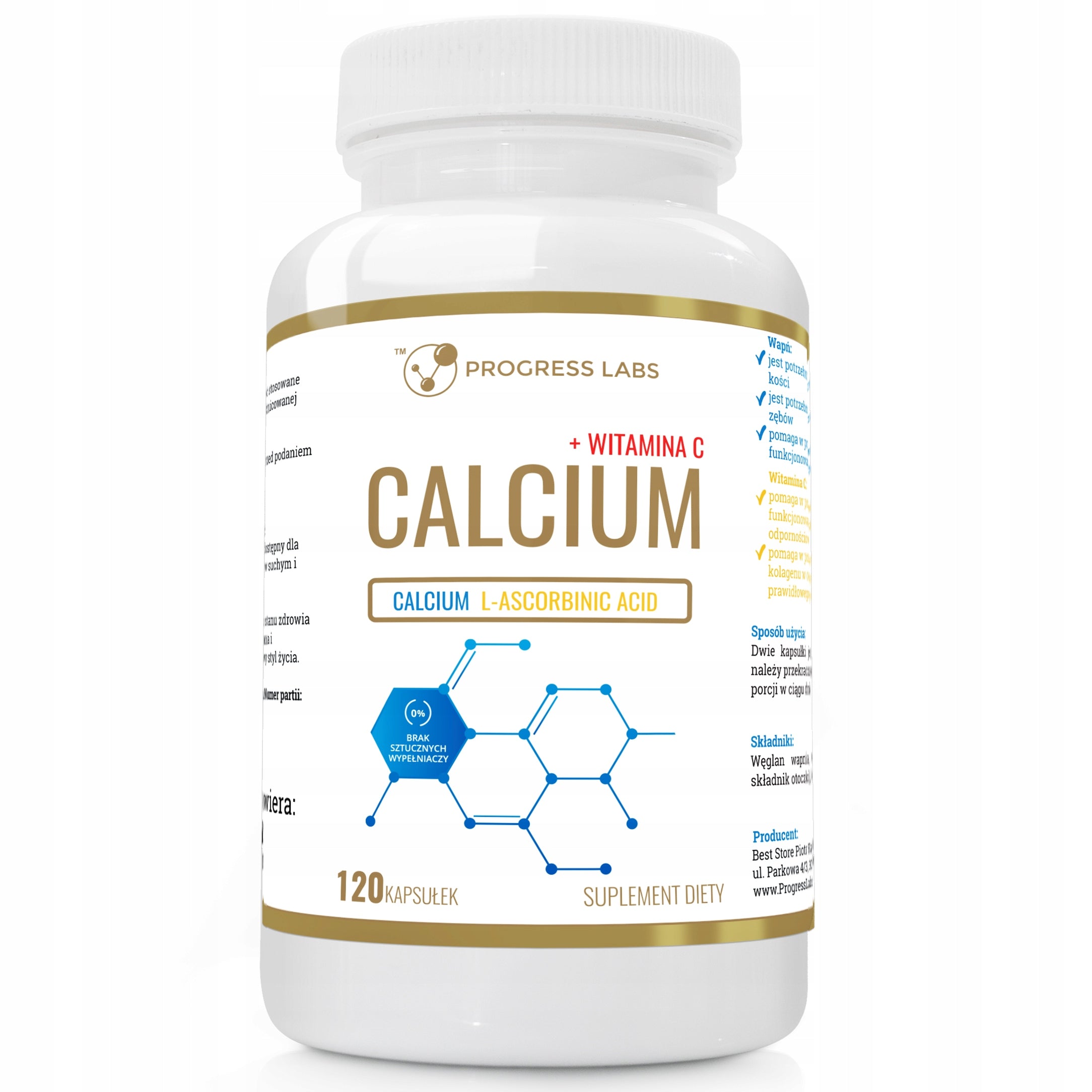 Progress Labs Calcium 800mg, Vitamin C 200mg (120 kap)