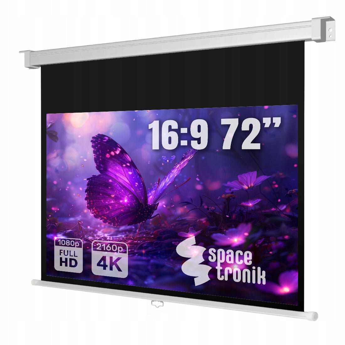 Projection Screen 72 Inch Handheld Ceiling Coiled HD 4K 16:9 Spacetronik