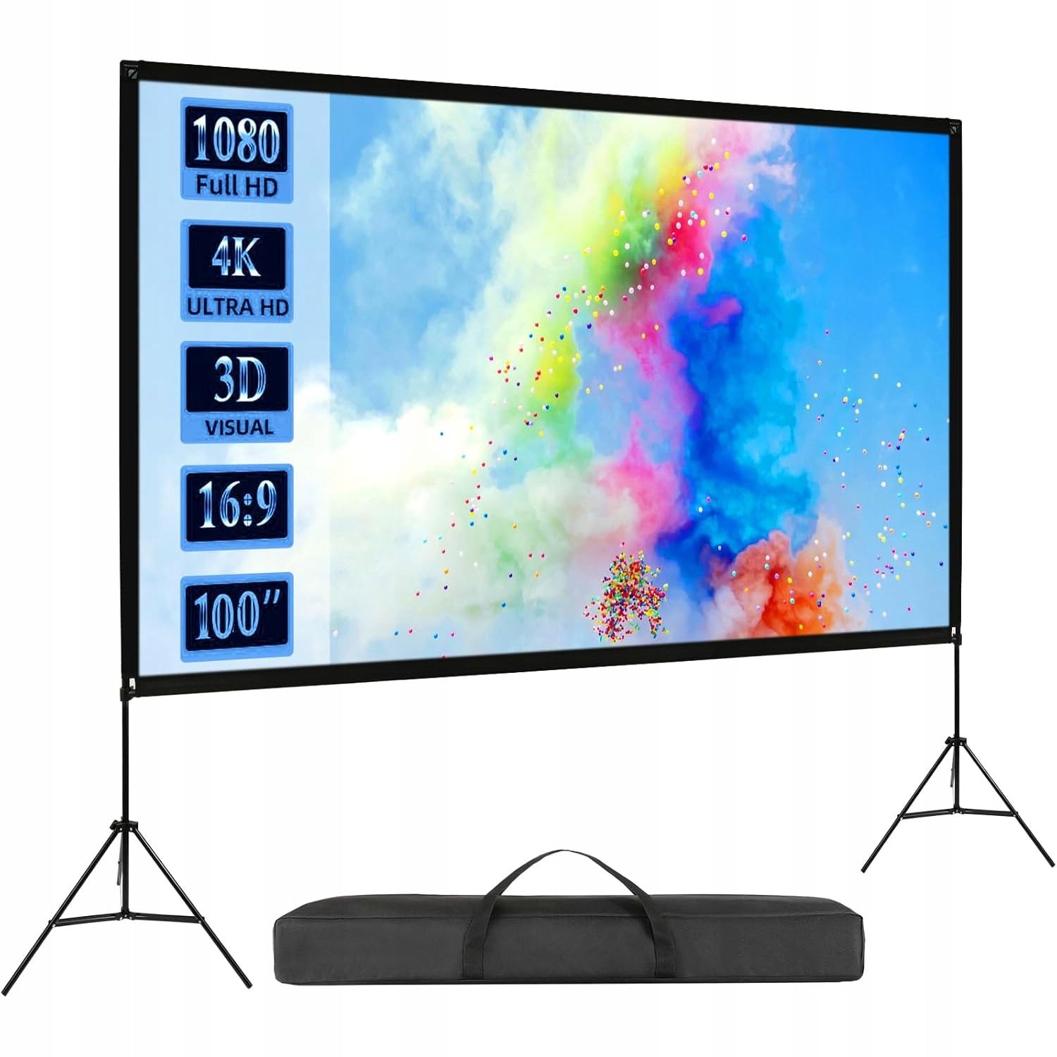Projection Screen On Tripod 100 Cali 16:9 4K HD Portable Foldable BEDEE