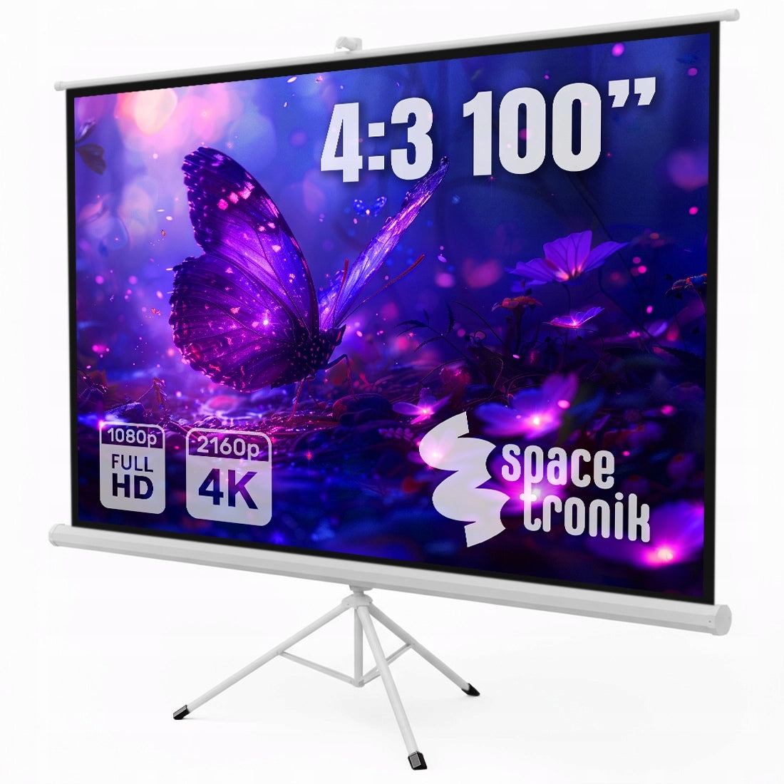 Projection Screen Portable 100 Inch 4:3 Rollable 4K Spacetronik +STAND