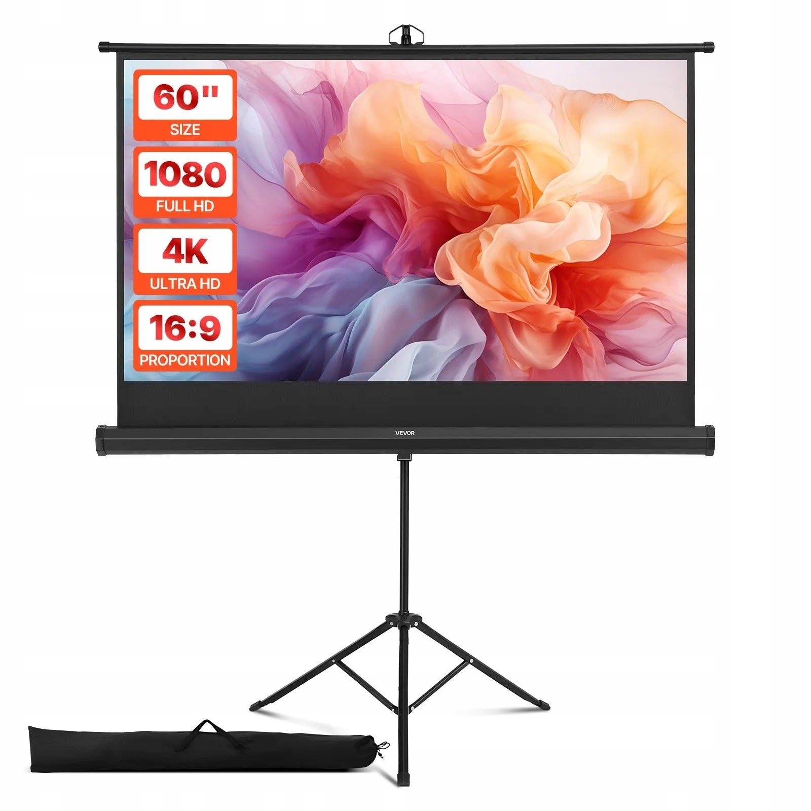 Projection Screen Tripod Office Cinema Stand 16:9 60 Inch White Premium