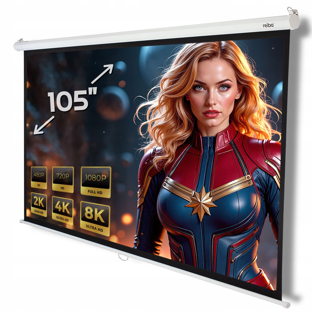 Projection screen 105" Reiba semi-automatic for home theater IMAX 16:9 4:3