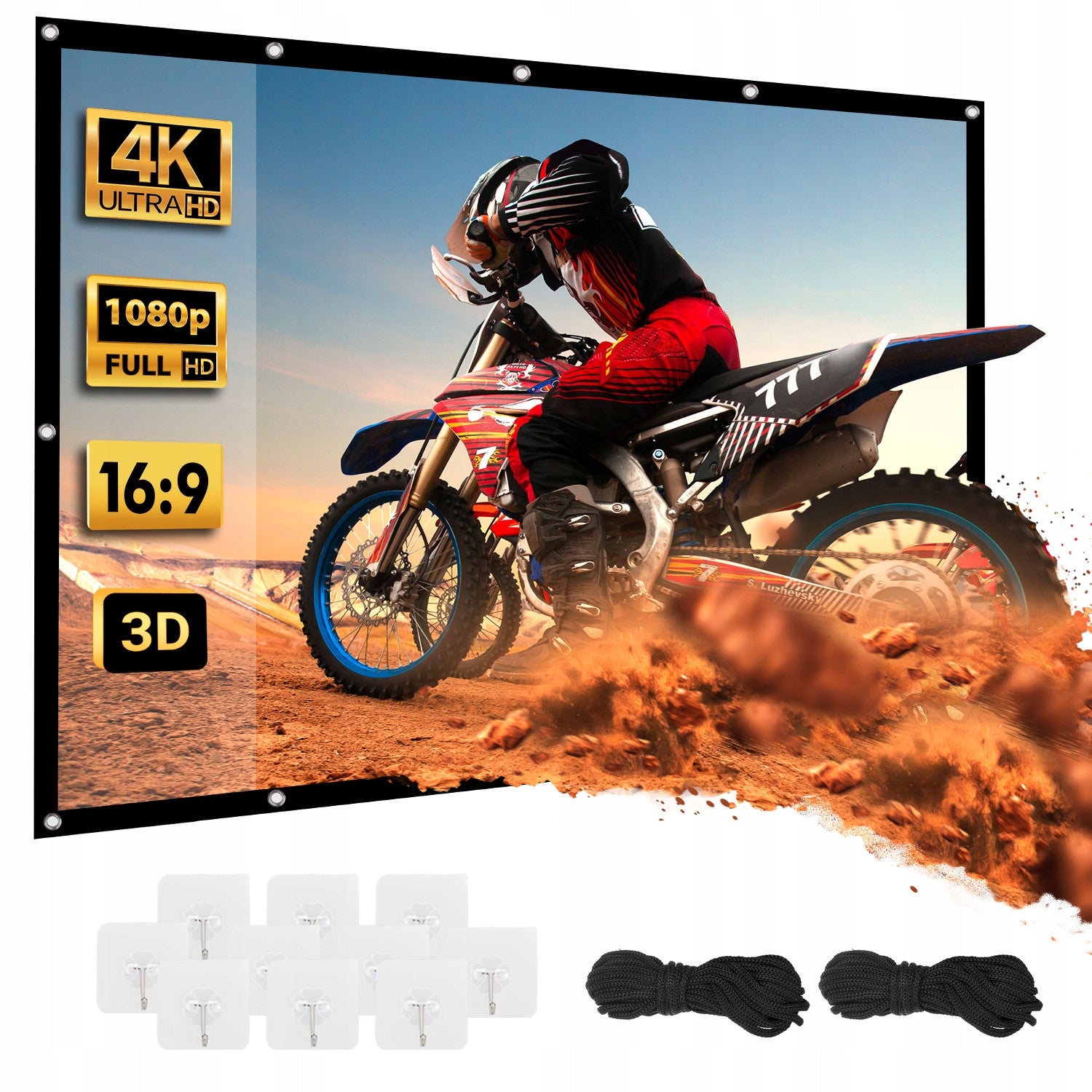 Projection screen portable large 120'' 270x154cm 4K HD 16:9 Maclean MC-982