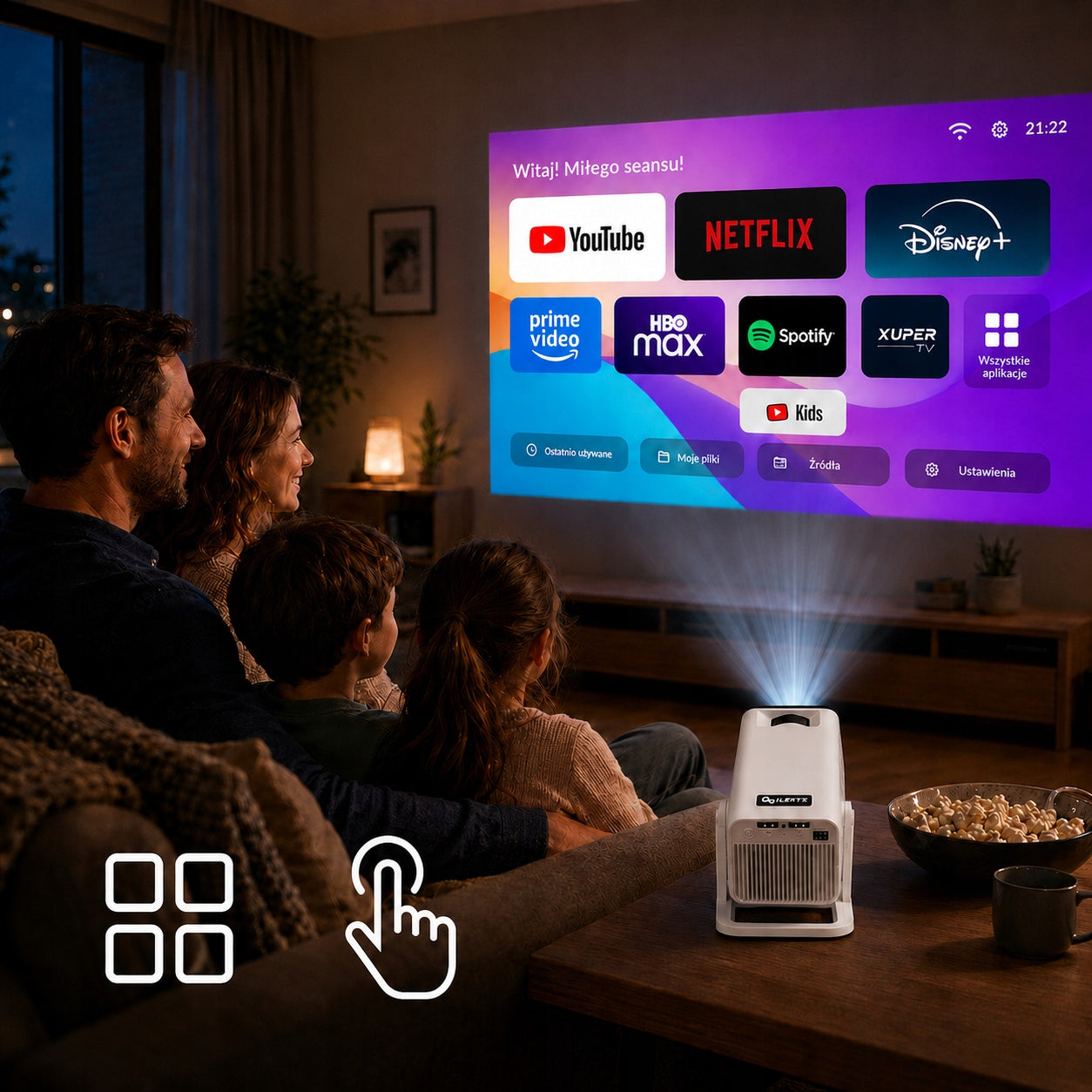 Projector Android 14 WiFi Projector SMART TV LED FULL HD 4K HY390 PRO WIFI LZ Manufacturer code PROJEKTOR HY 390 PRO