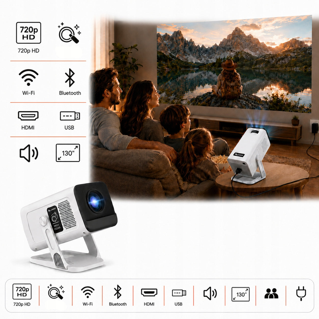Projector Android 14 WiFi Projector SMART TV LED FULL HD 4K HY390 PRO WIFI LZ Packaging status original
