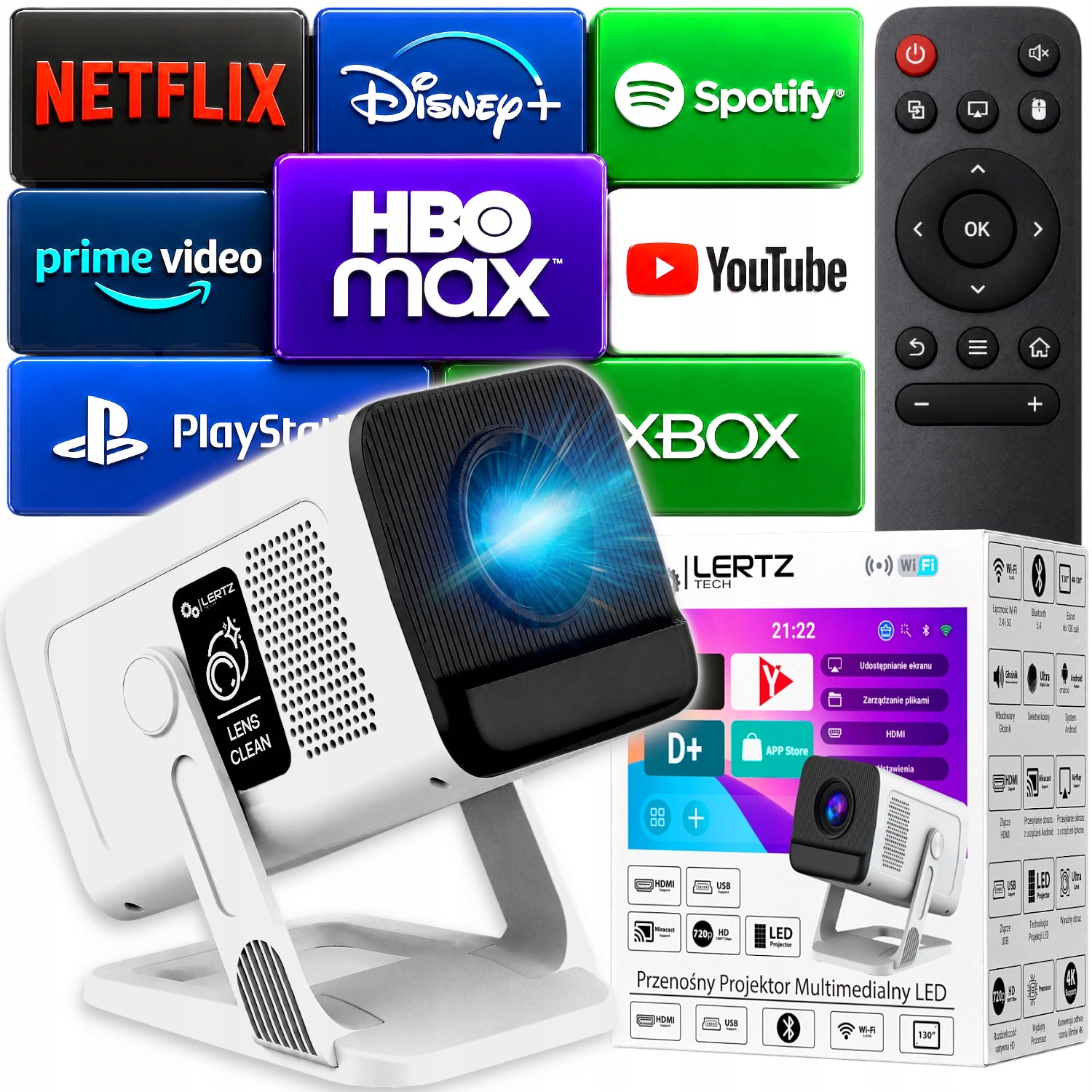 Projector Android 14 WiFi Projector SMART TV LED FULL HD 4K HY390 PRO WIFI LZ