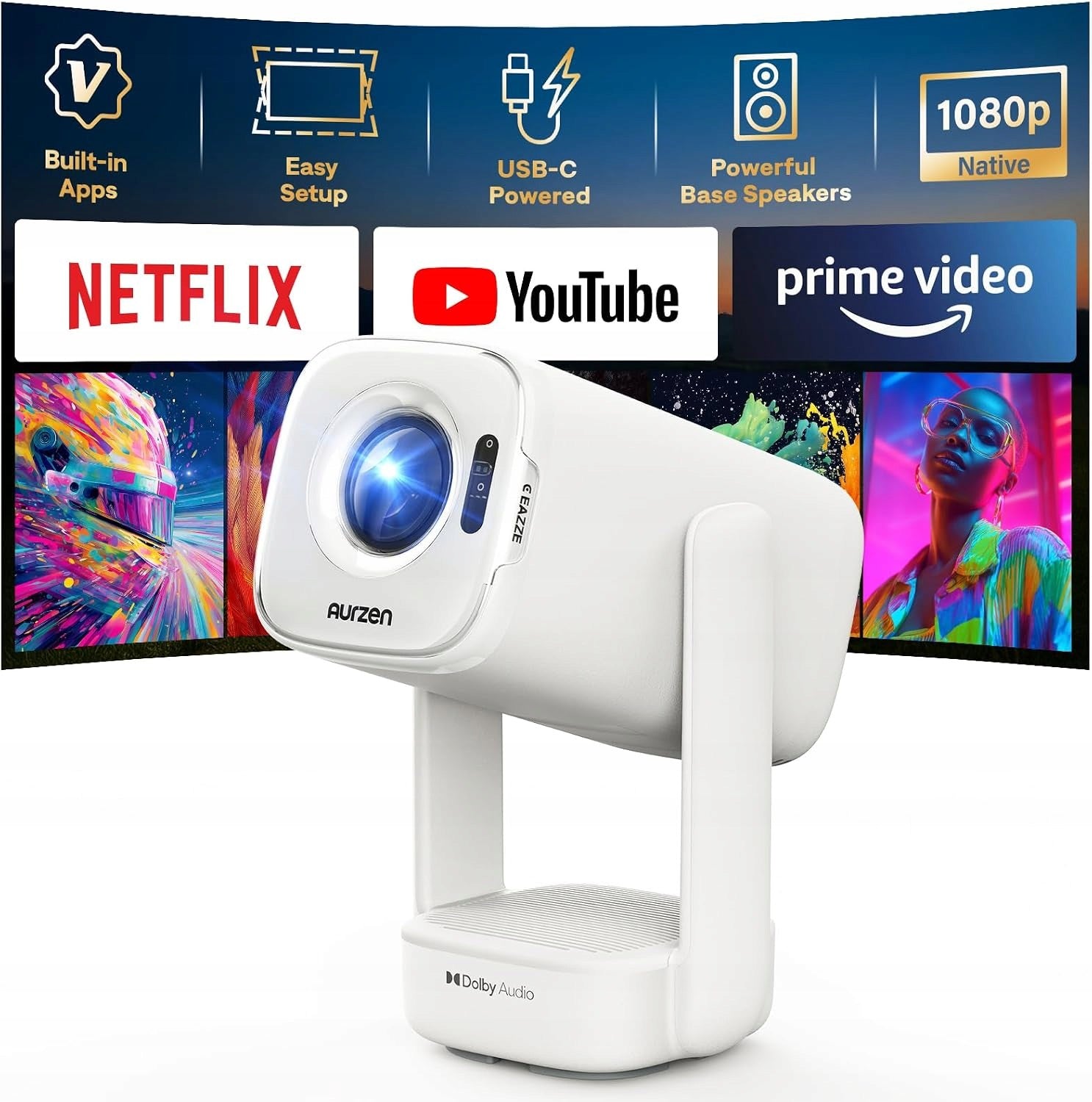 Projector Aurzen Projector D1 air Smart Projector,HDR10, WiFi and Bluetooth