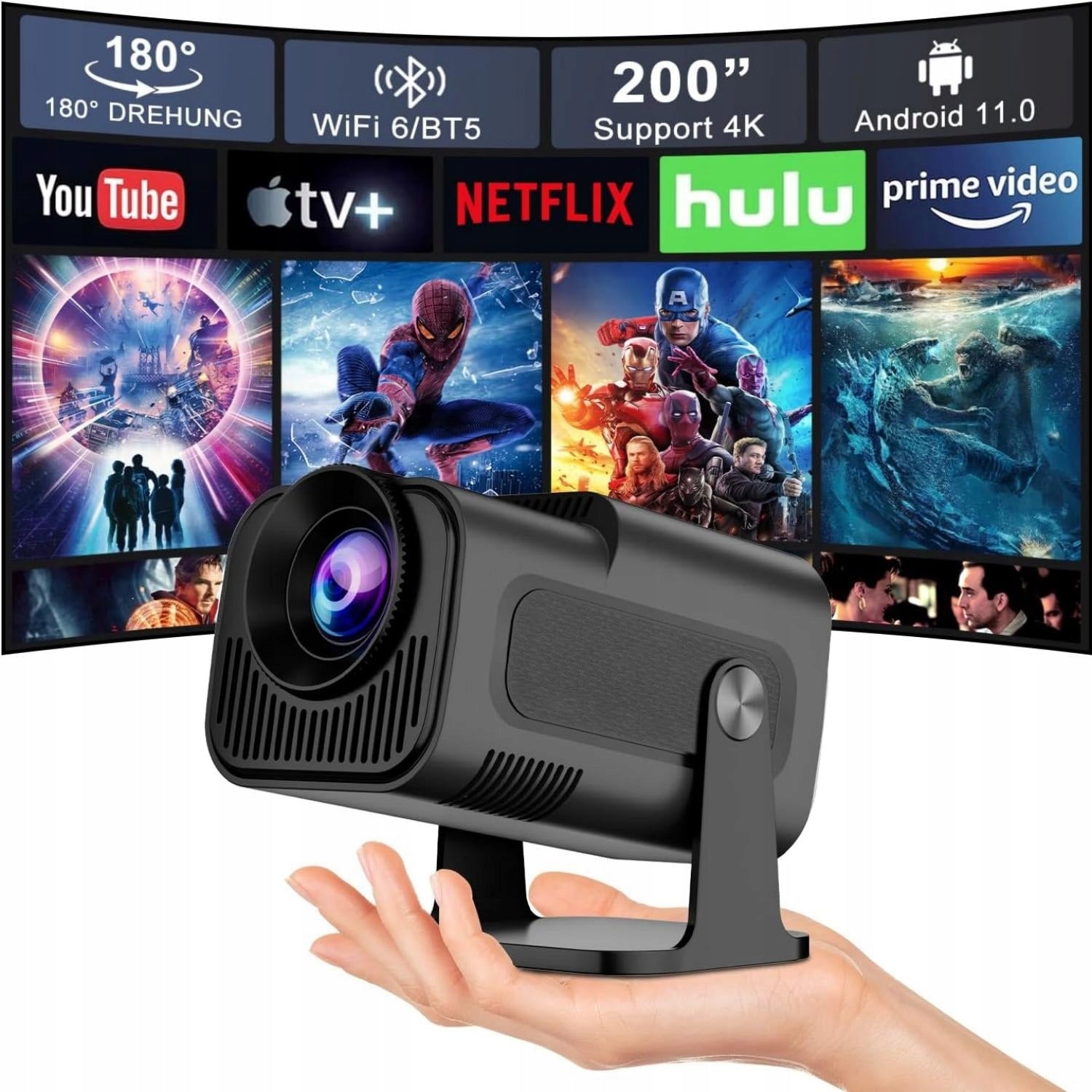 Projector HY320 PRO 2026 Android 13 2/16GB 4K Smart TV WiFi Bluetooth Manufacturer code 33PROCENT - PROJEKTOR RZUTNIK HY320 PRO DUŻY