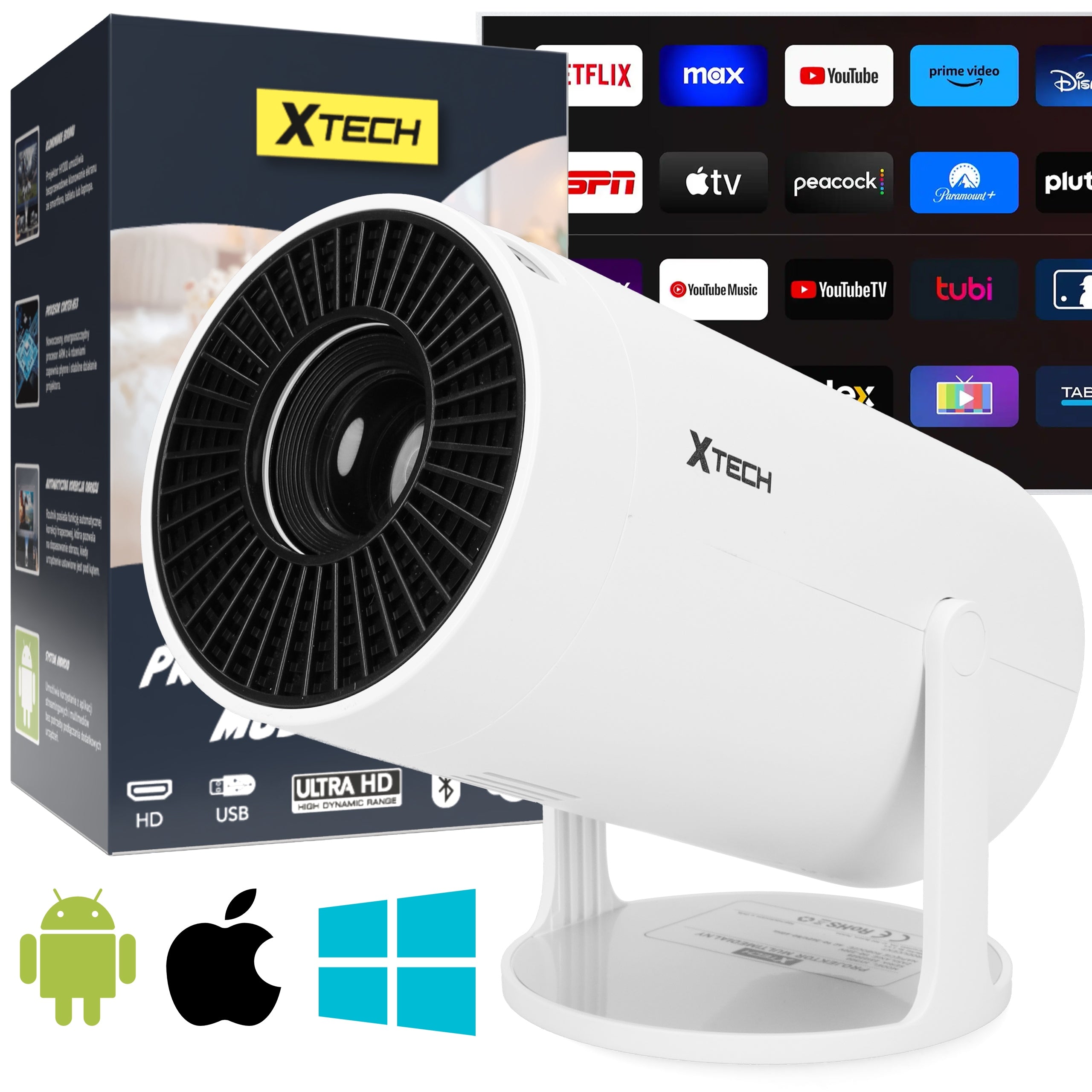 Projector Multimedia Android TV WiFi HD Smart Rotary Speaker