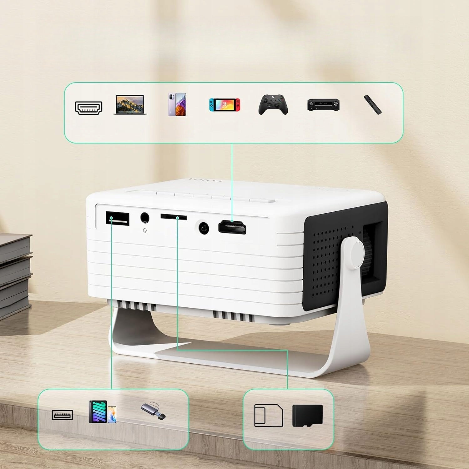 Projector Portable Mini 1080P Full HD Home Theater Projector HDMI USB White Model 1AT91X9P