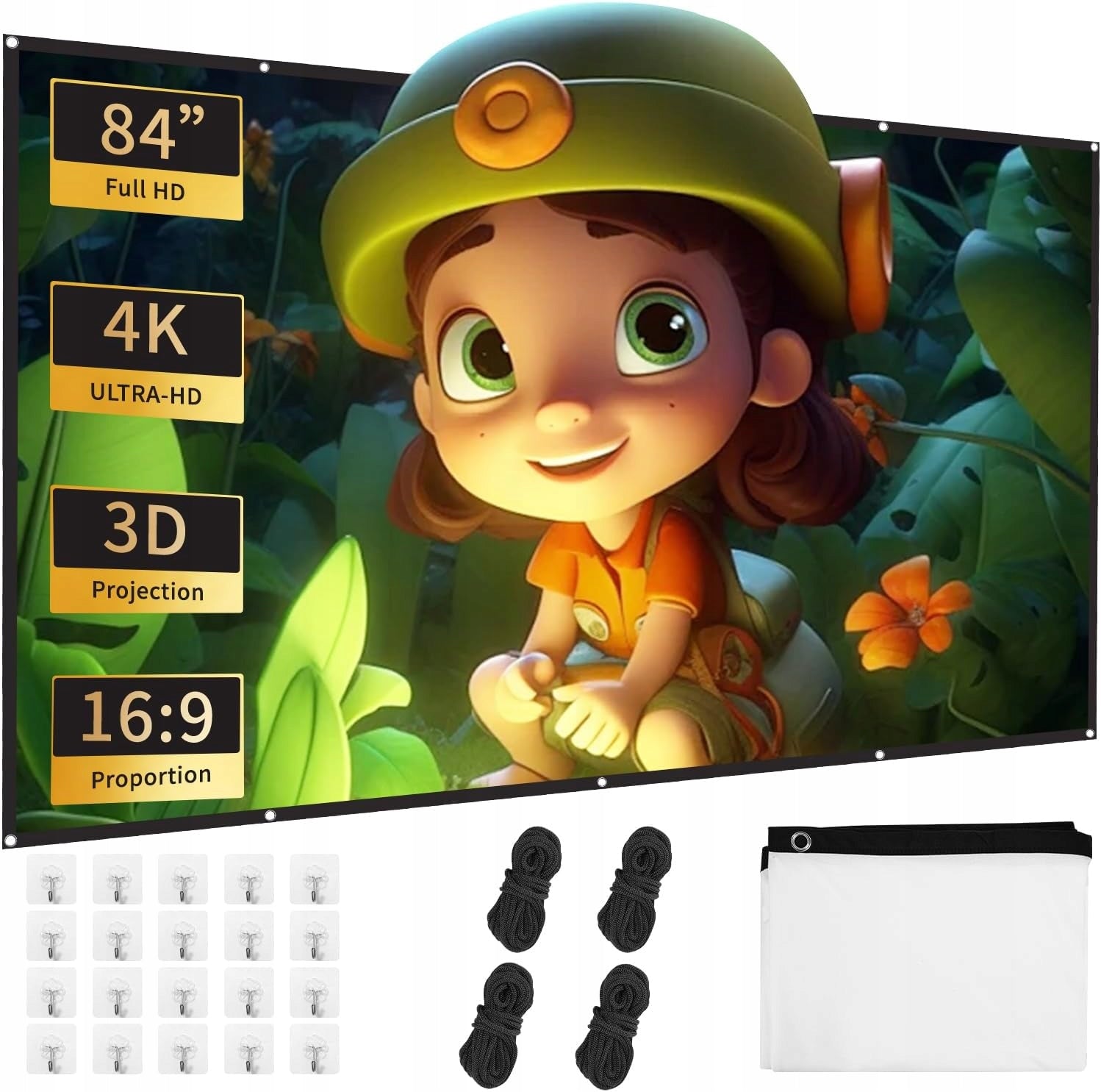 Projector Screen 84 Cali Portable Foldable Full HD 4K Home Cinema