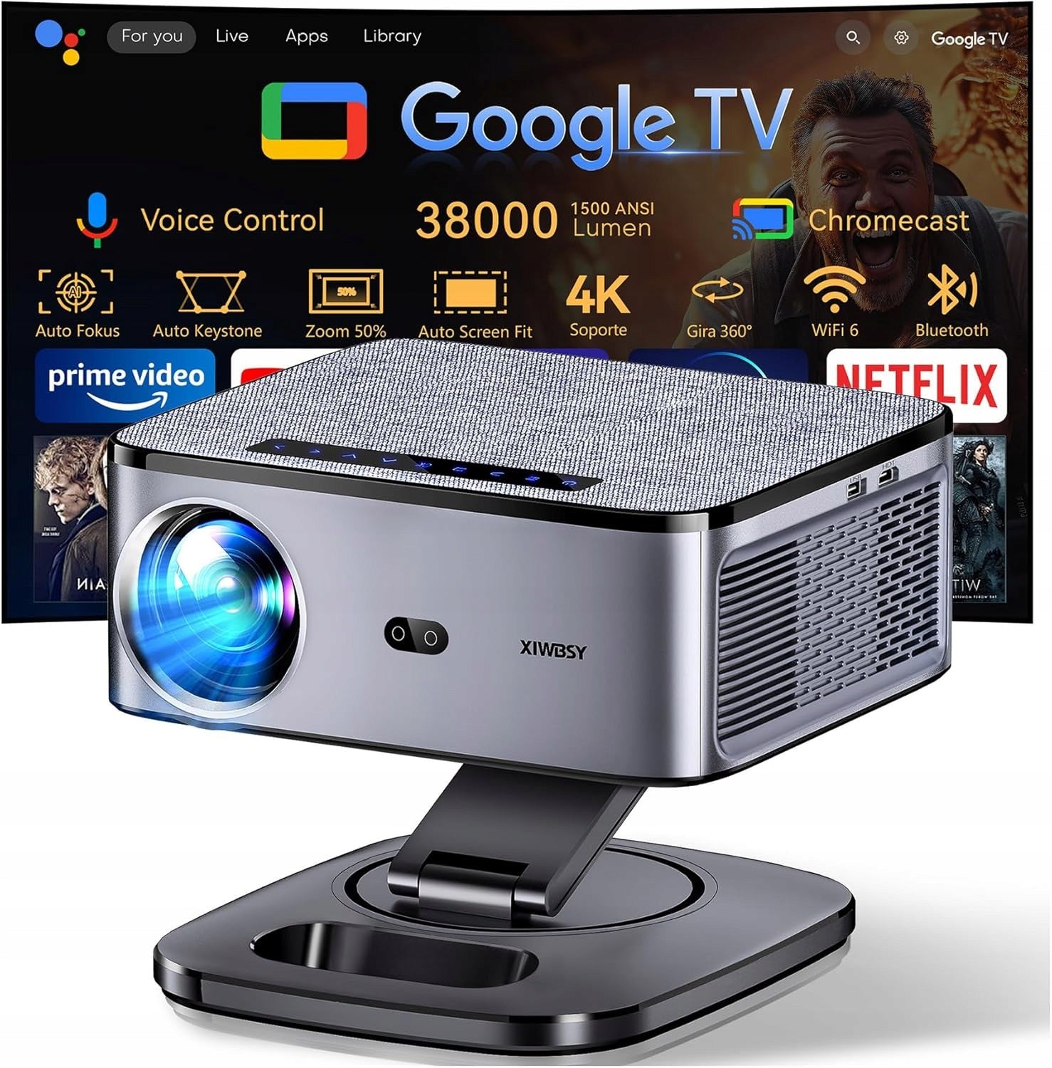 Projector XIWBSY T08 40000 Lumens Android 8K LED 1080P [Certificate]