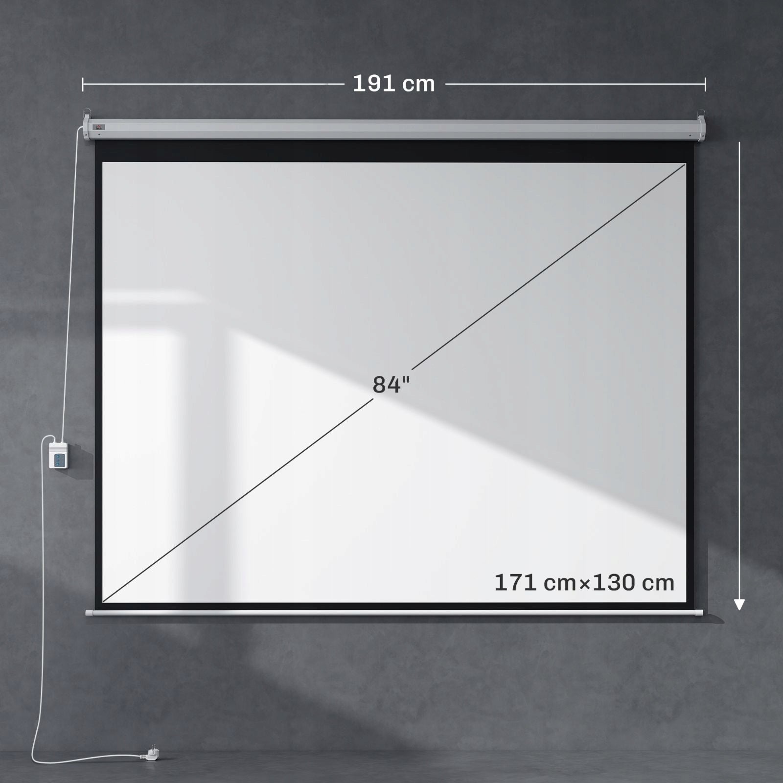 Projector screen 84 inches 4:3, 171x130 cm, with remote control, white Model 1