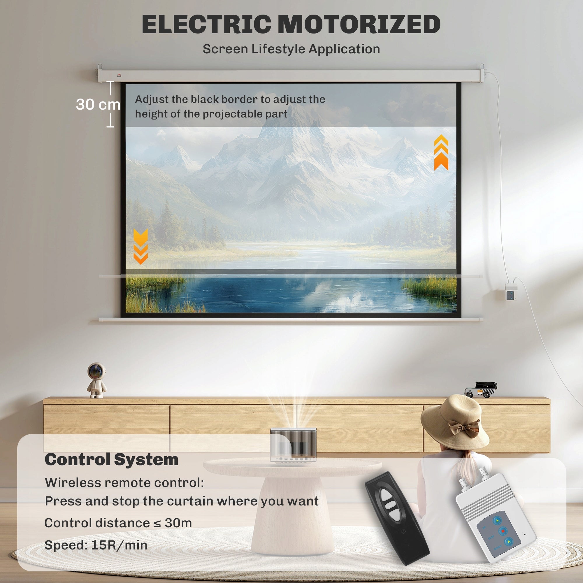 Projector screen HOMCOM 247x168 cm, 100 inches, 16:9 HD 4K, electric Model 100 cali 16:9 elektryczny
