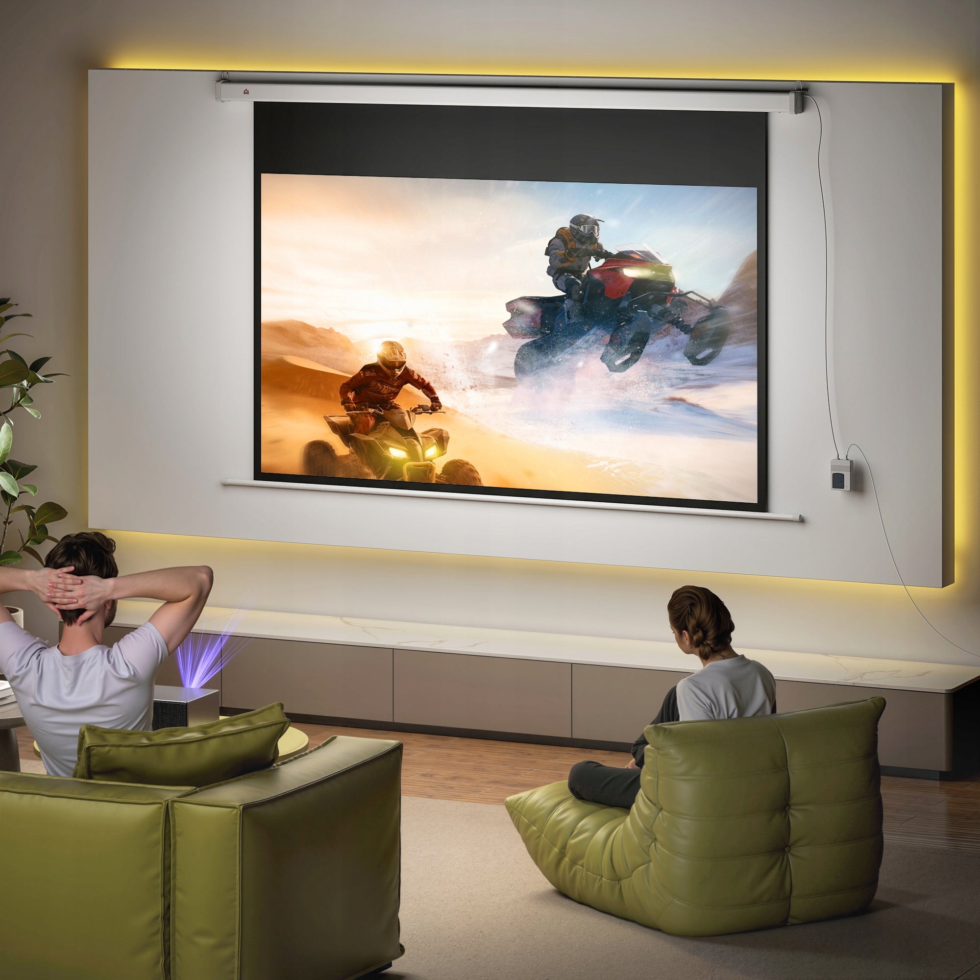 Projector screen HOMCOM 247x168 cm, 100 inches, 16:9 HD 4K, electric Packaging status original