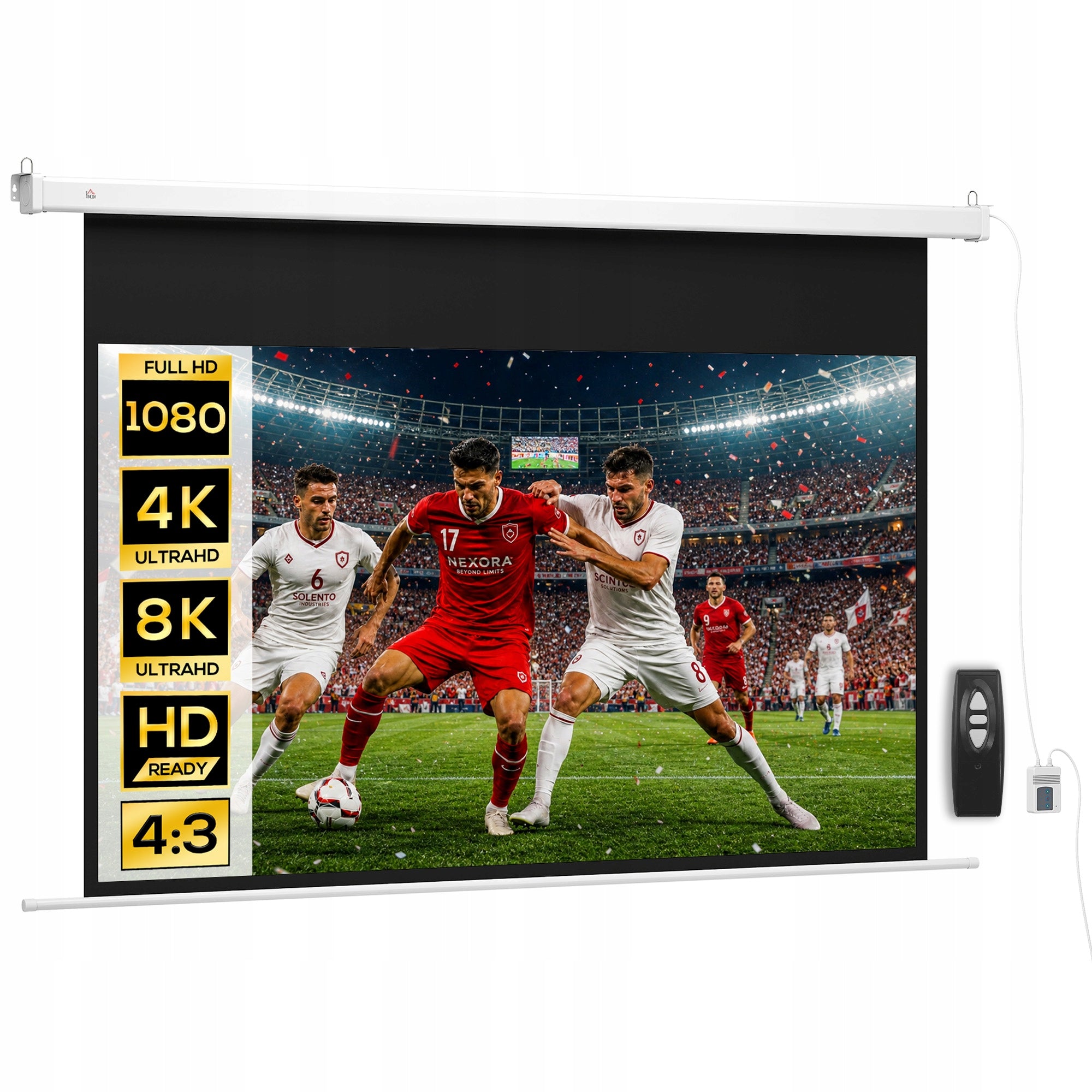 Projector screen HOMCOM 247x168 cm, 100 inches, 16:9 HD 4K, electric