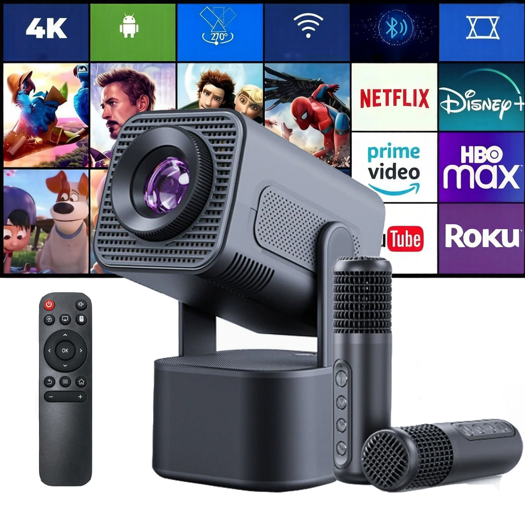 Projector with dual microphones for karaoke + extra-large speakers + 1080P