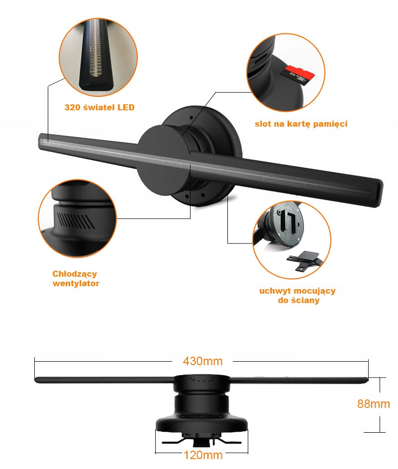 Projektor holograficzny LED 3D wiatrak z wifi Model 3d