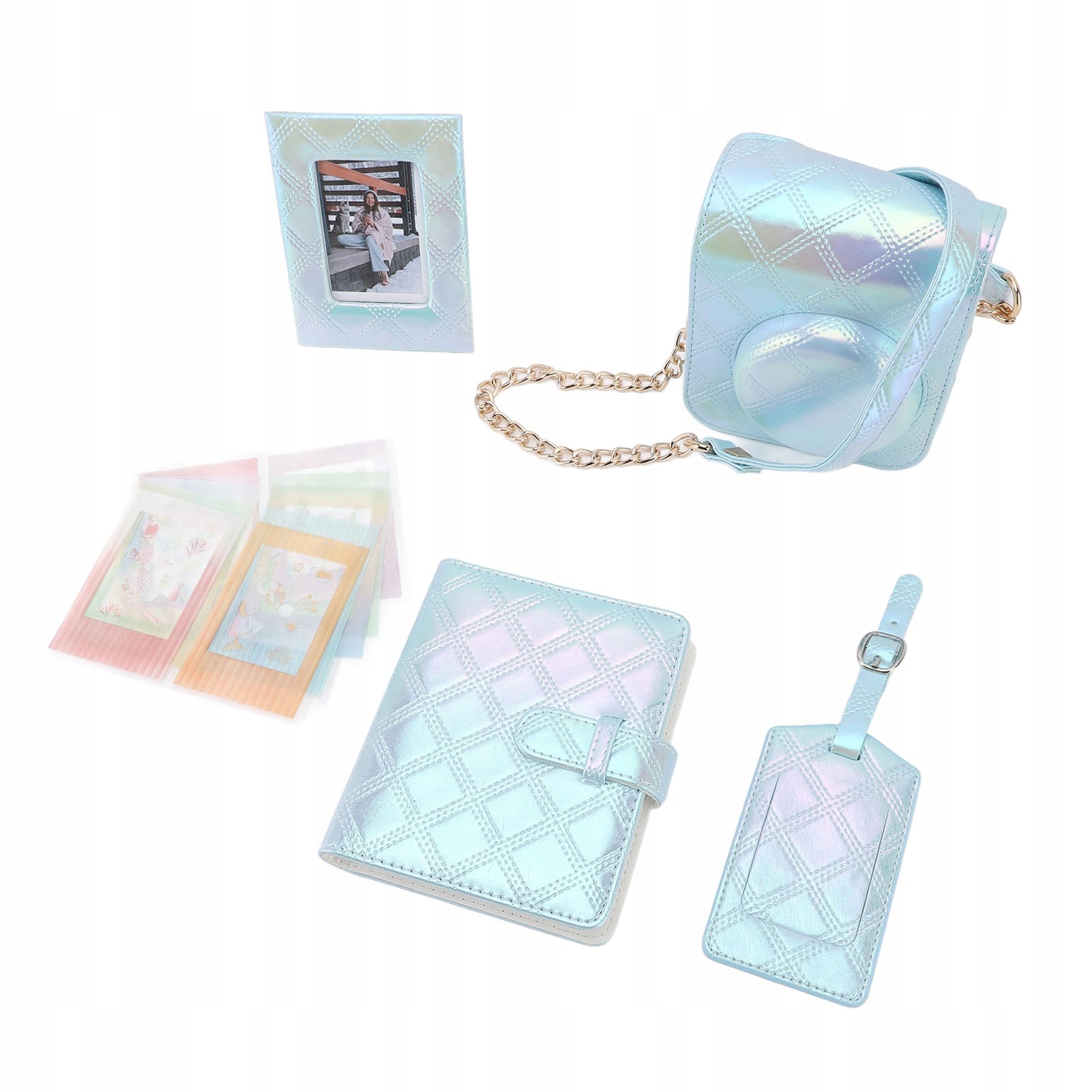 Protective Case Square Grating Embroidery Thread Pu Leather Bag With 6K Model 9988BLXX