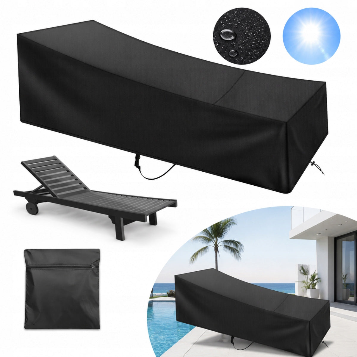 Protective Cover for Beach Garden Sun Lounger 210*75*80/40cm waterproof