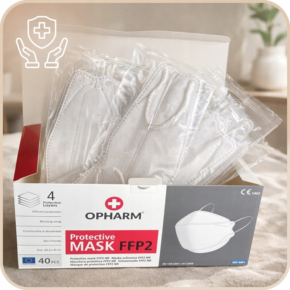 Protective Mask FFP2 - 40 pcs! WHITE OPHARM Medical device no