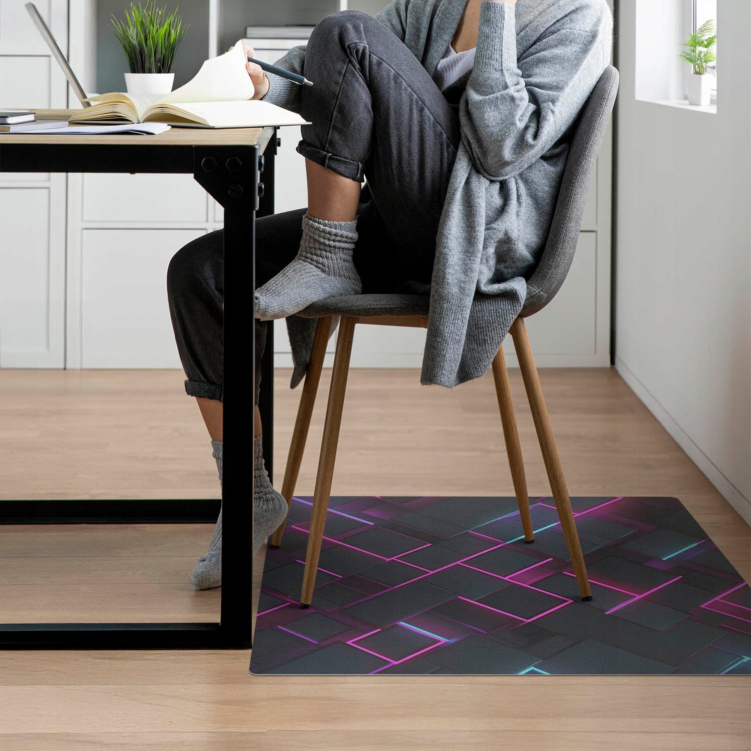 Protective Mat Under Office Chair Swivel Neon Rectangles 100x100 Color multicolor