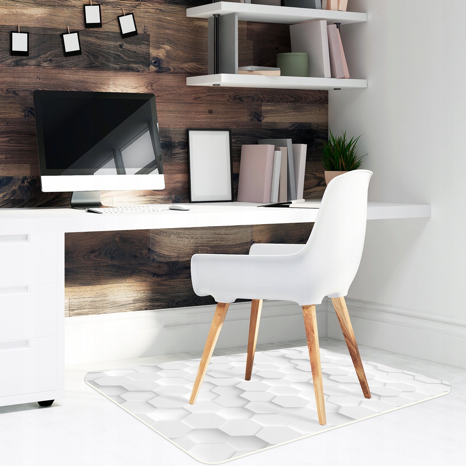 Protective Mat for Armchair 140cm White Hexes 3D 2,2mm Product height 100 cm