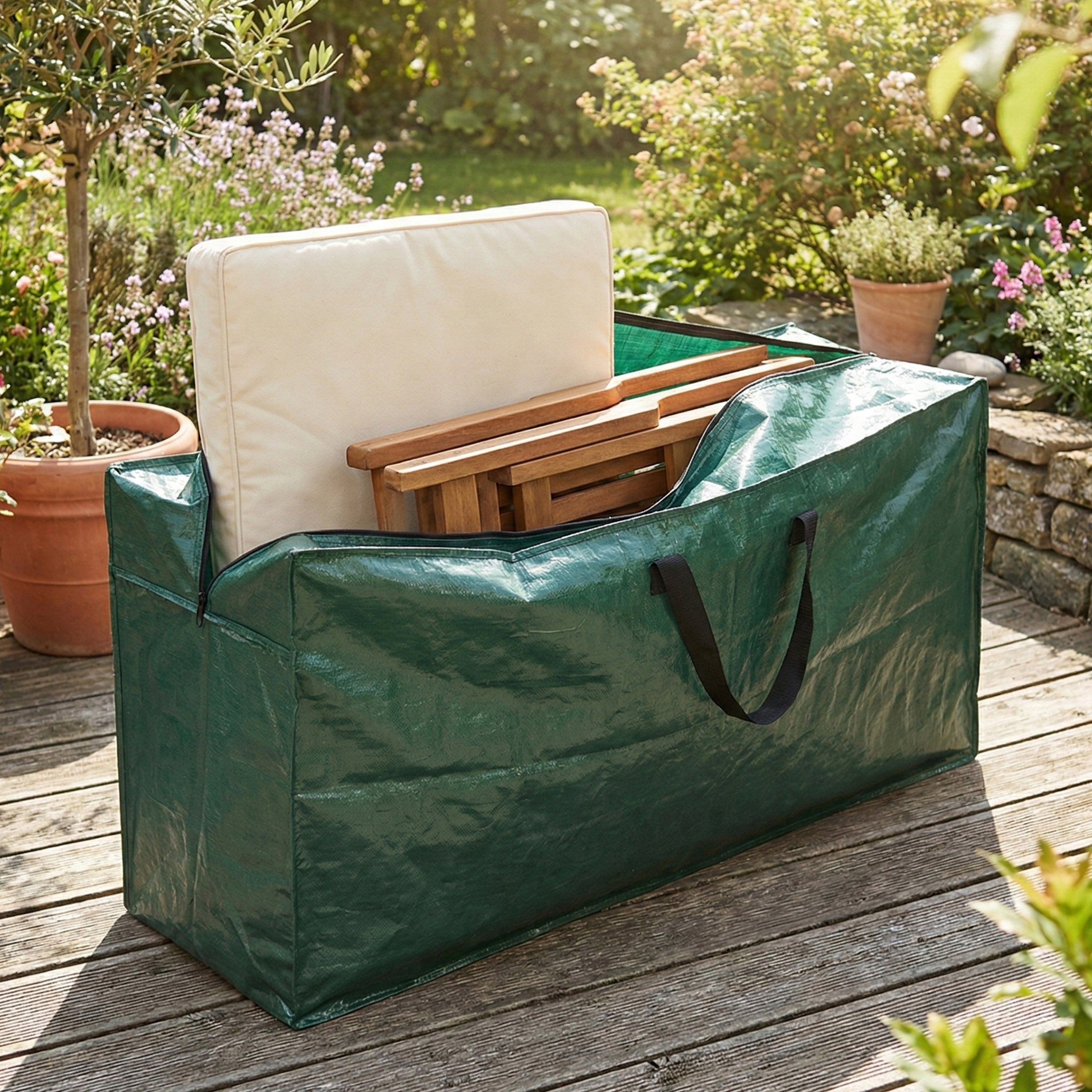 Protective cover for garden cushions bag wood-resistant tarpaulin handles Length 32 cm