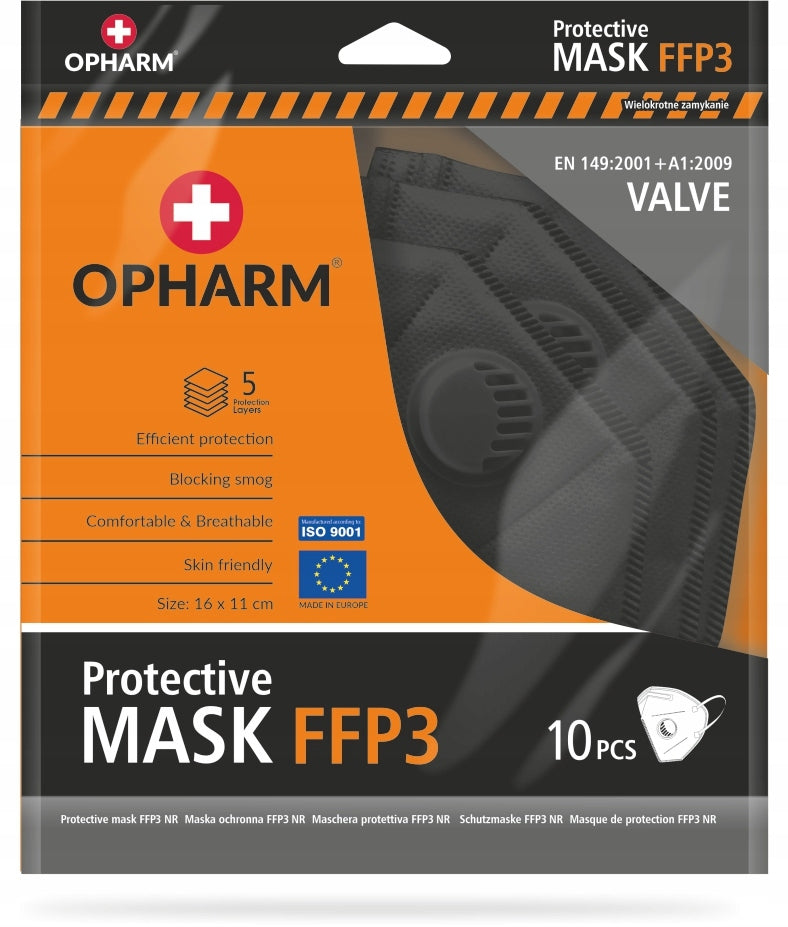 Protective mask FFP3 with breathing valve black 10 pieces PL EAN (GTIN) 5904302081000