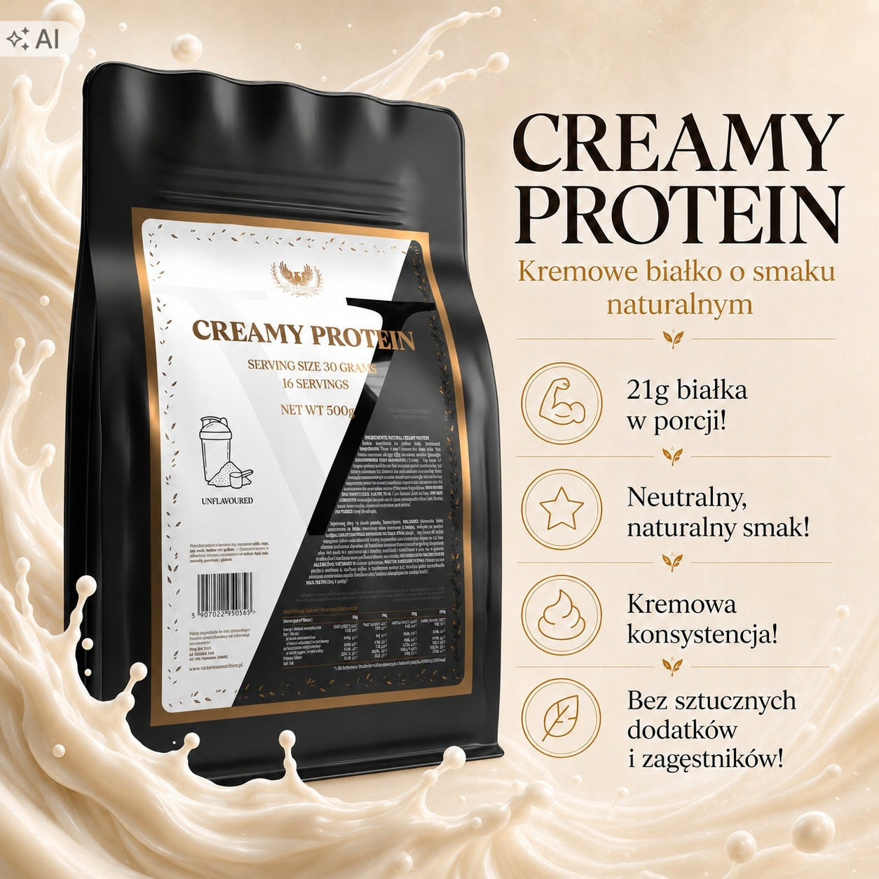 Protein 500g Creamy Protein WPC 70% Whey Natural Victorious Packaging status original