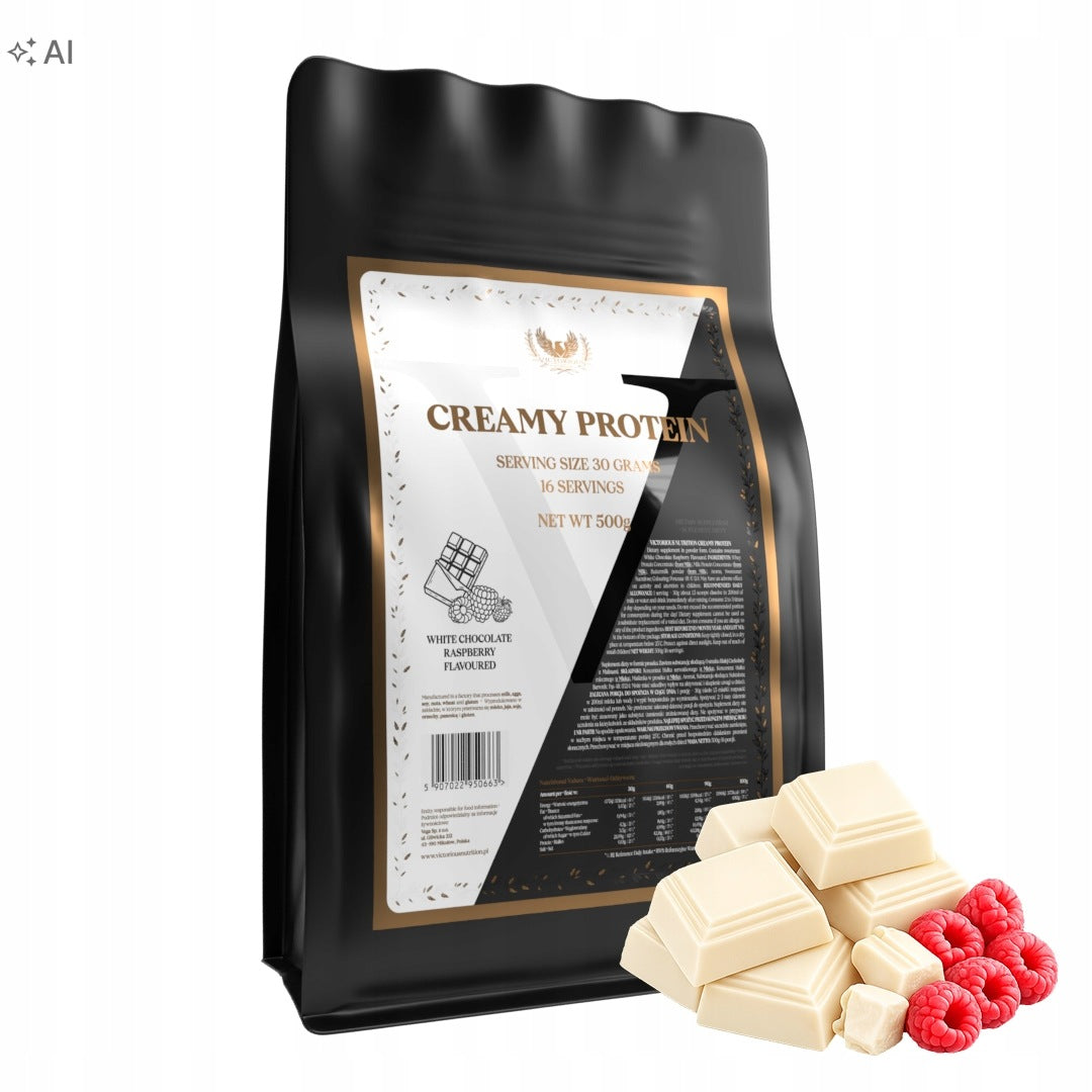 Protein 500g Creamy Protein WPC 70% Whey White Chocolate Raspberry Victorious