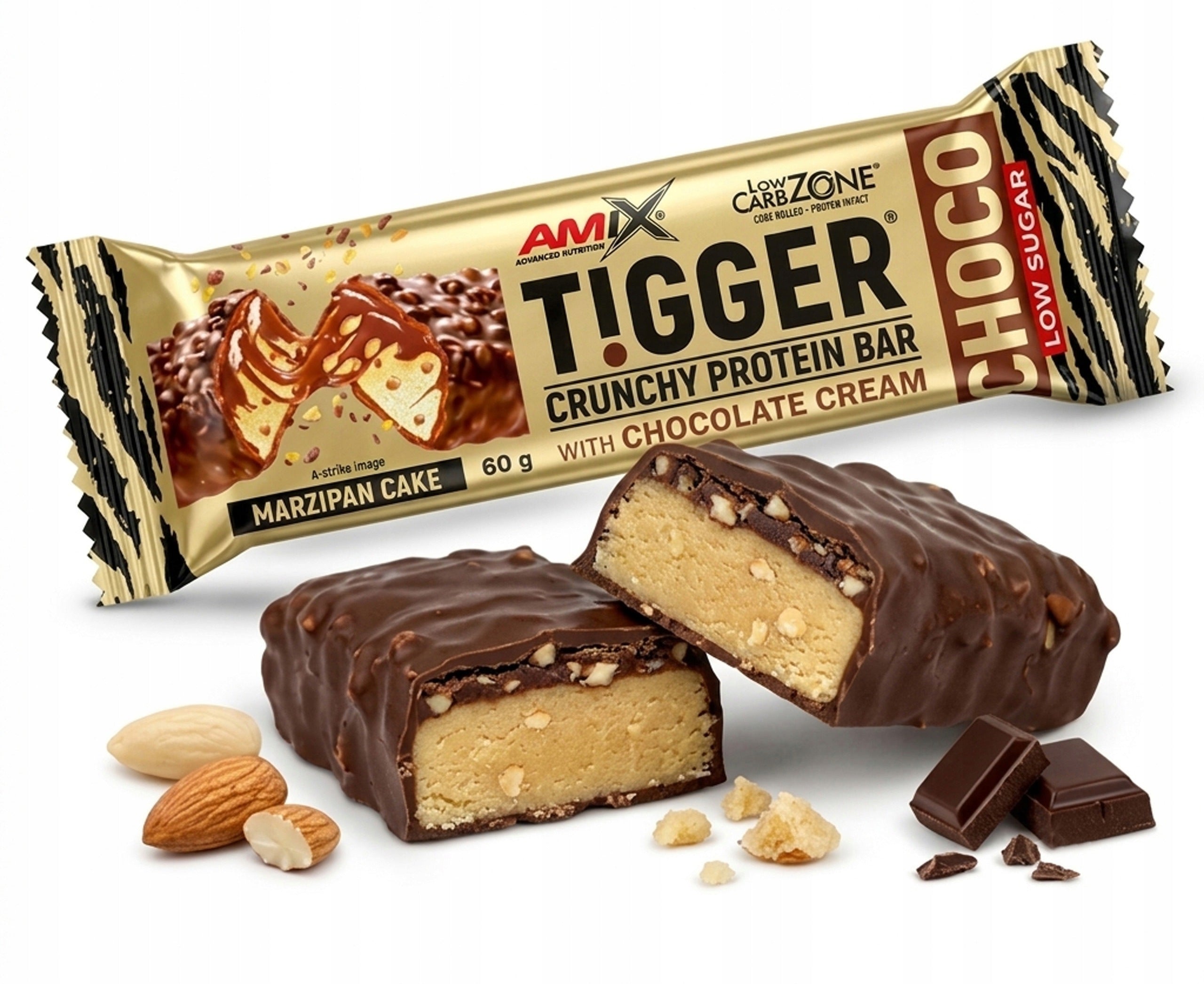 Protein Bar 60 g without added sugar marzipan low sugar chocolate Packaging status original