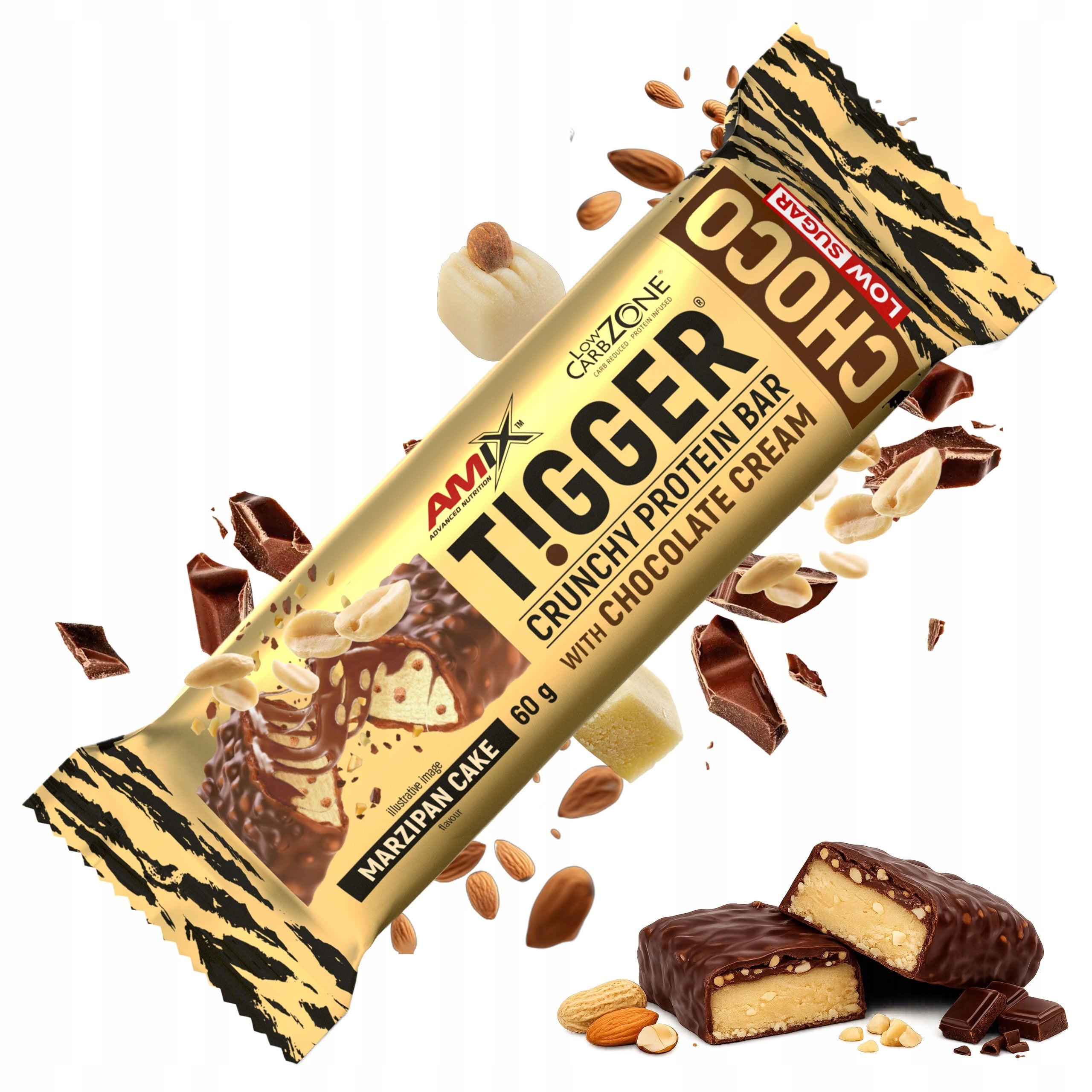 Protein Bar 60 g without added sugar marzipan low sugar chocolate