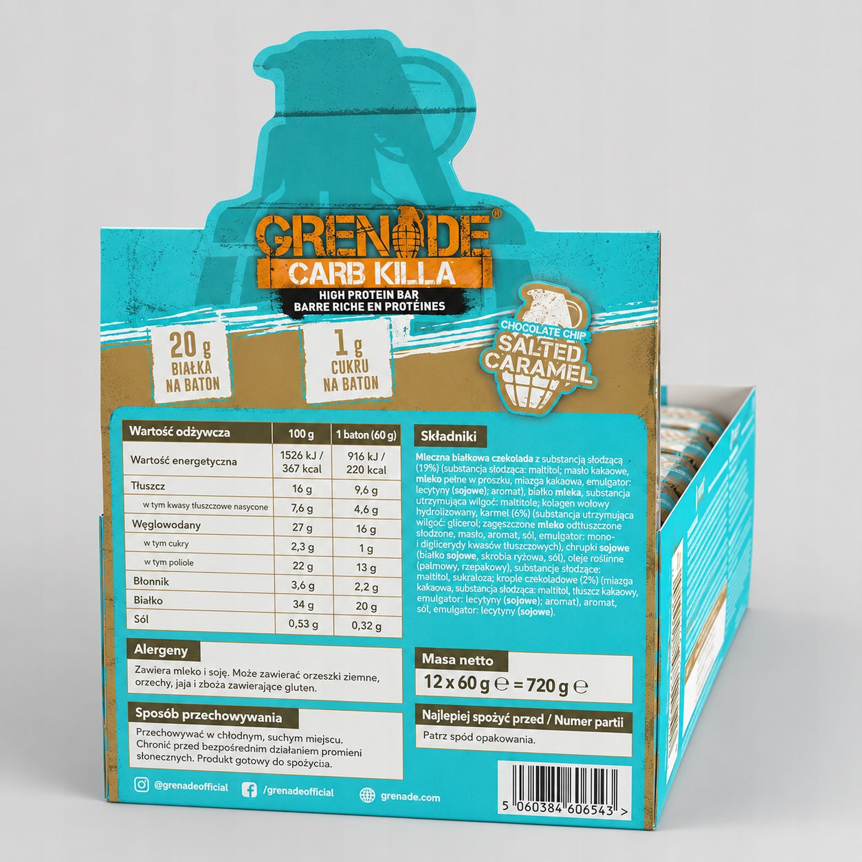Protein Bar Grenade Salty Caramel 12x60 g for Training Snack Expiration date at least 3 months from the date of purchase