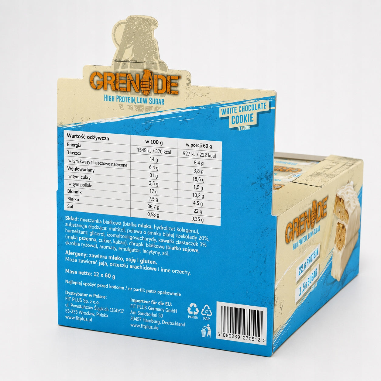 Protein Bar Grenade White Chocolate 12x60 g for Training Snack Expiration date at least 3 months from the date of purchase