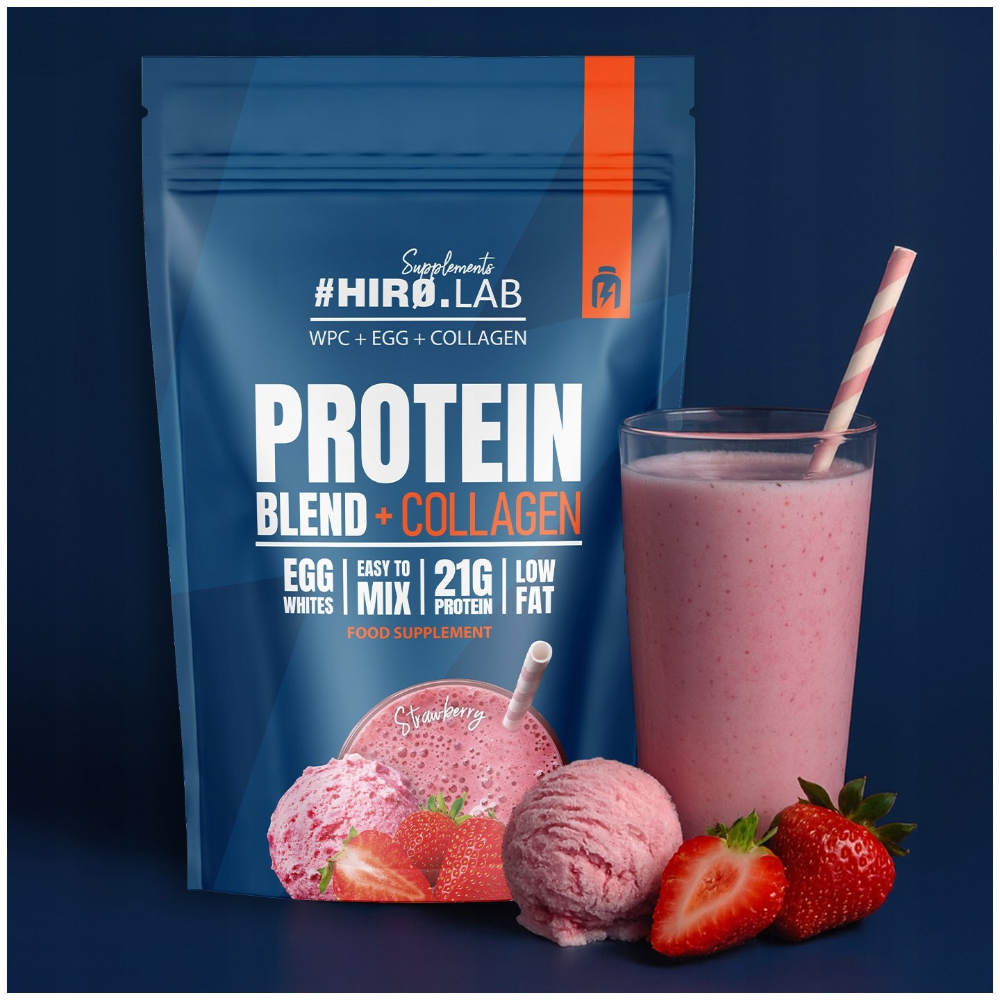 Protein Blend Collagen 750g Strawberry 4 Sources BCAA HIRO.LAB Packaging status original