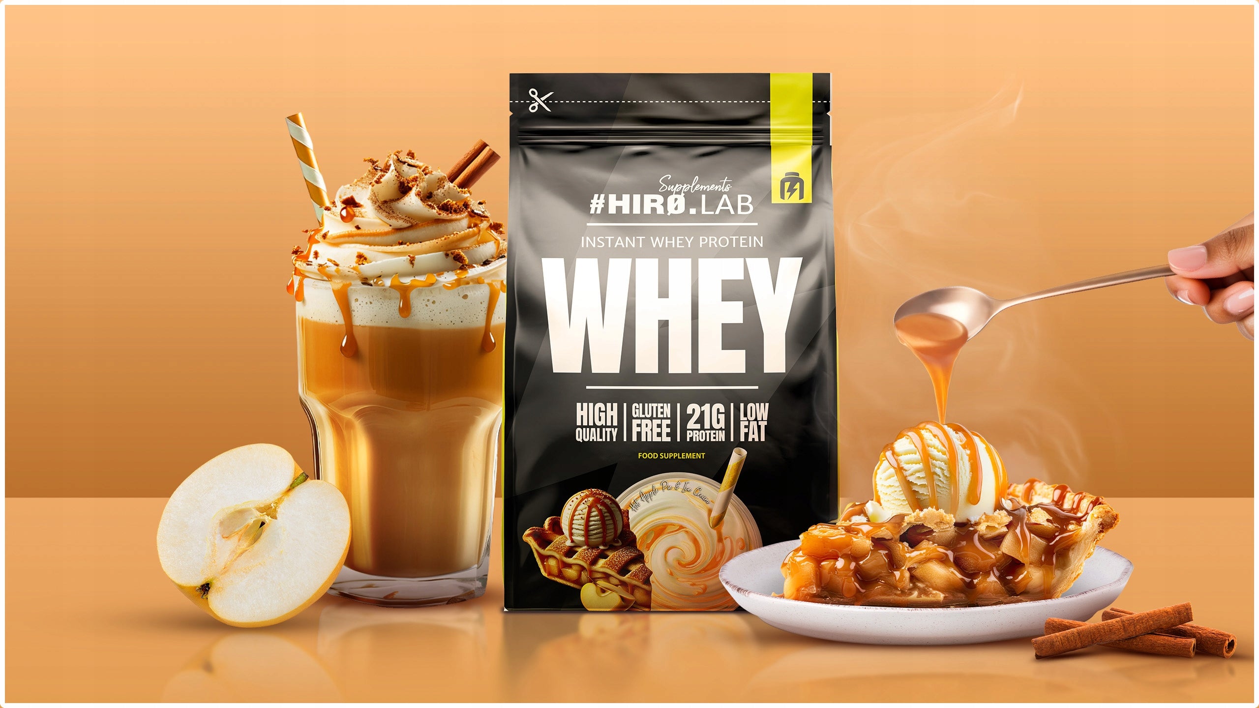 Protein Conditioner HIRO.LAB concentrate WPC apple cinnamon powder 750 g Expiration date at least 1 year from the date of purchase
