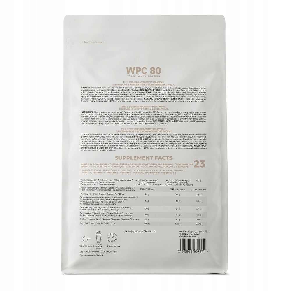Protein Conditioner OstroVit PURE WPC 80 700 g WHEY PROTEIN NATURAL Expiration date at least 1 year from the date of purchase