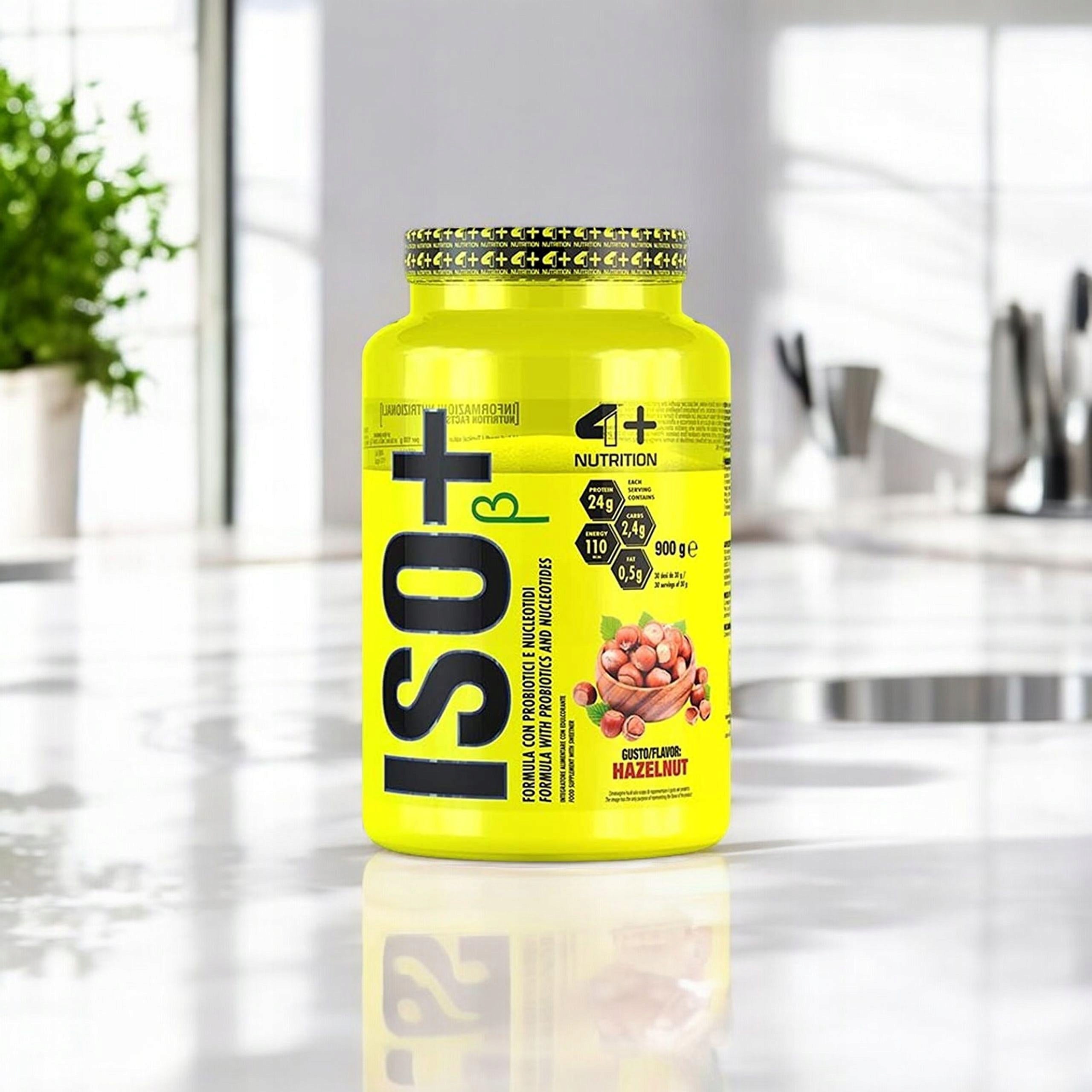 Protein Isolate 4+ NUTRITION ISO+ 900g Hazelnut WPI Probiotics Packaging status original