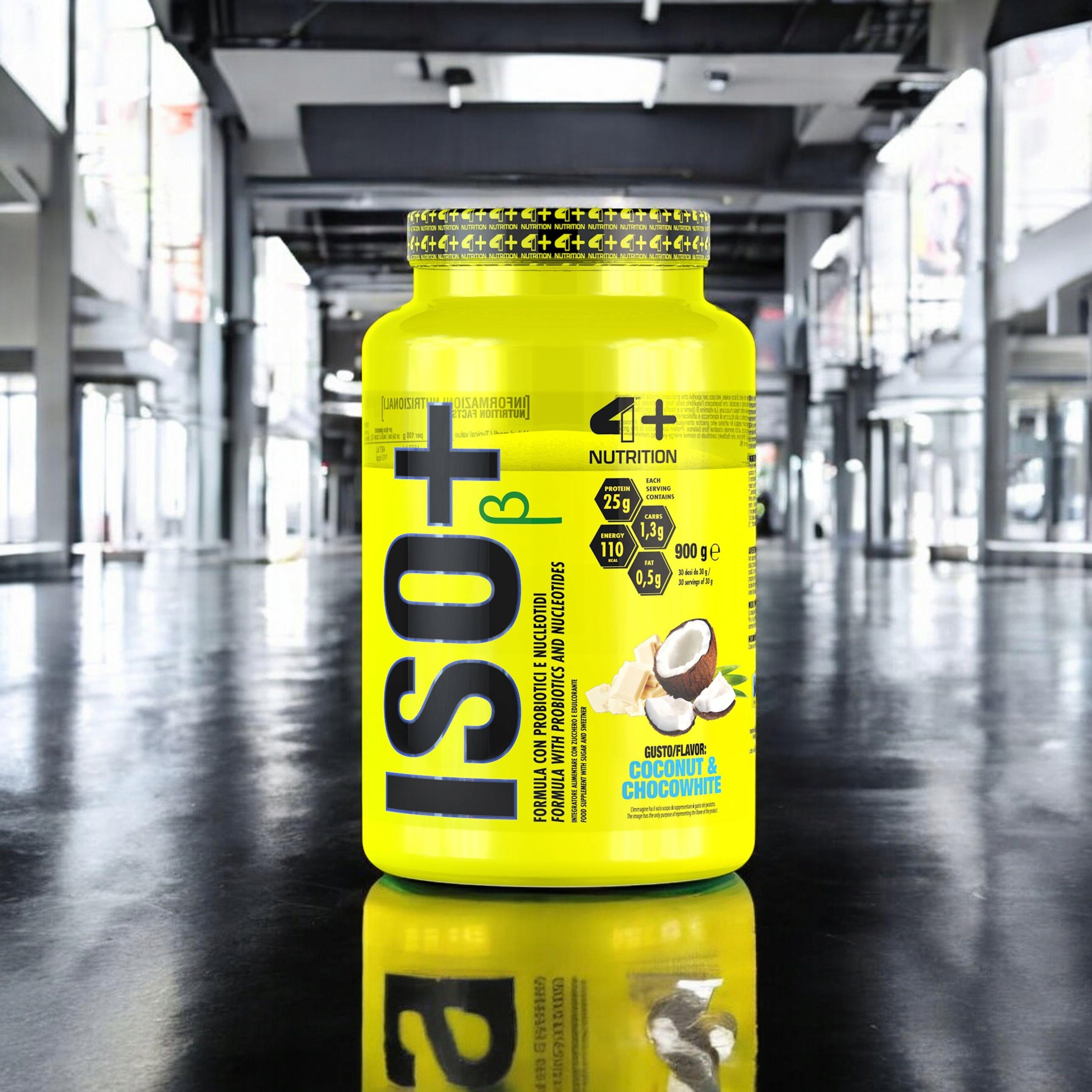 Protein Isolate 4+ NUTRITION ISO+ 900g WPI Probiotics Coconut Chocolate Packaging status original