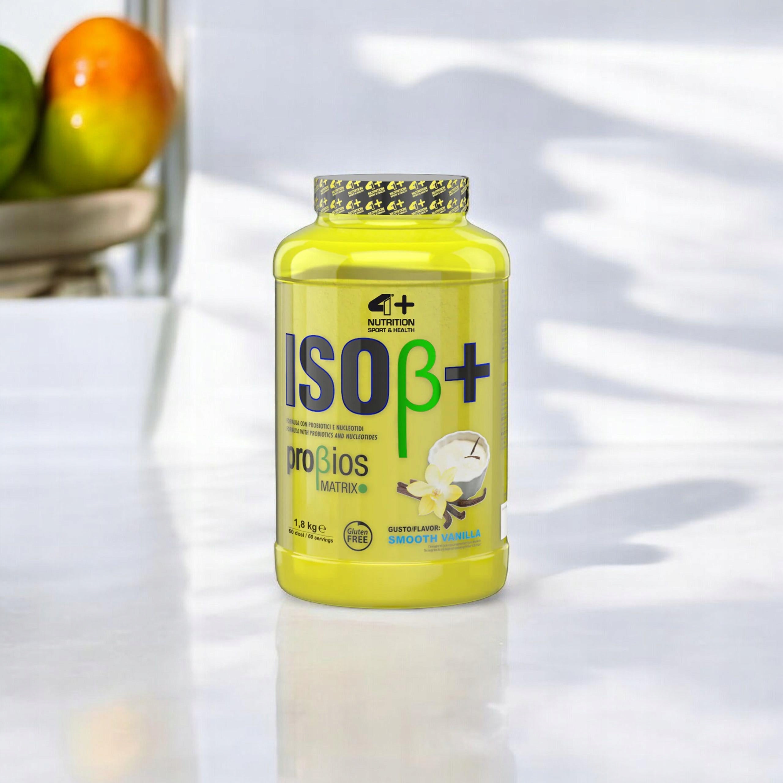 Protein Isolate 4+ NUTRITION Iso+ 2kg WPI Vanilla Probiotic Conditioner Strength Packaging status original