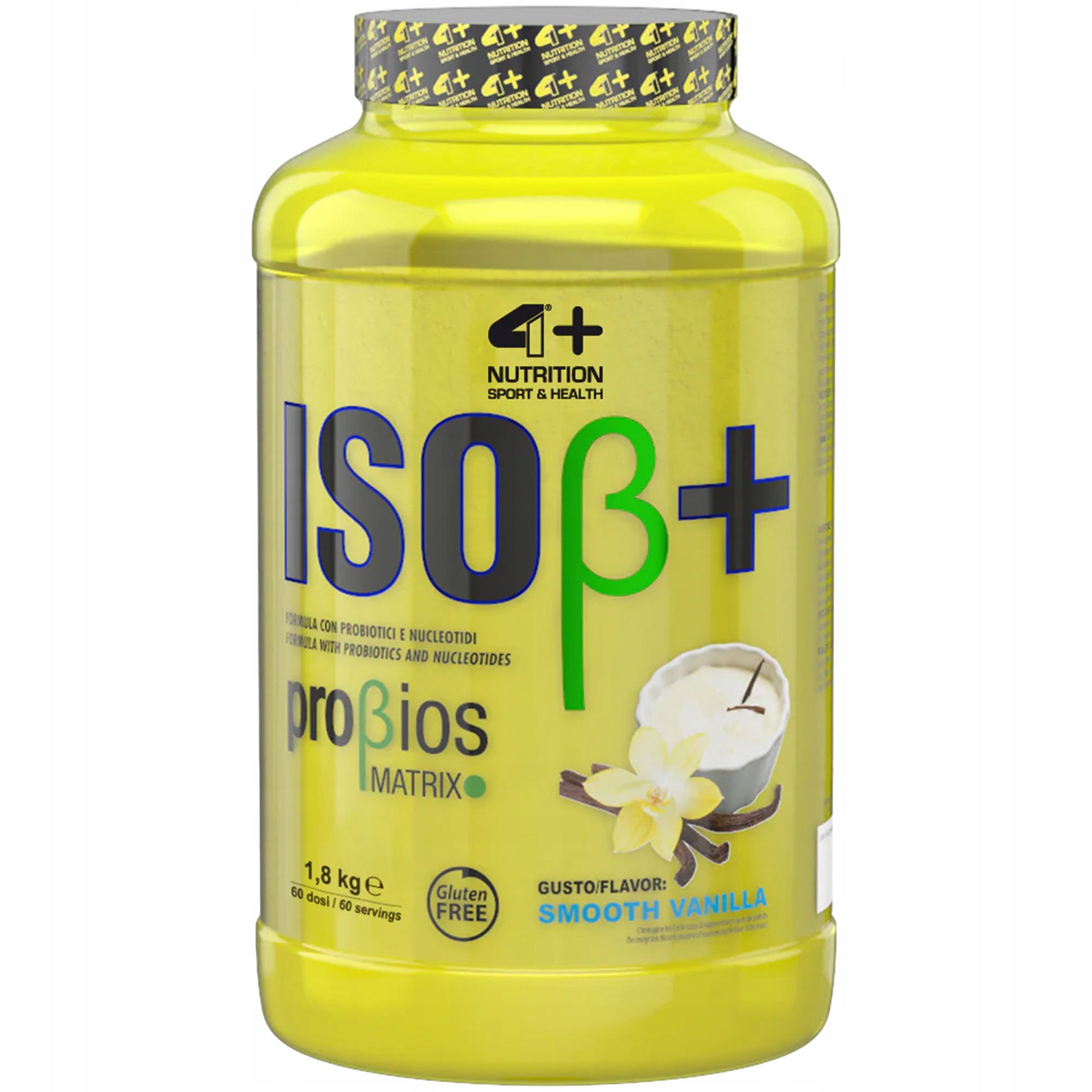 Protein Isolate 4+ NUTRITION Iso+ 2kg WPI Vanilla Probiotic Conditioner Strength