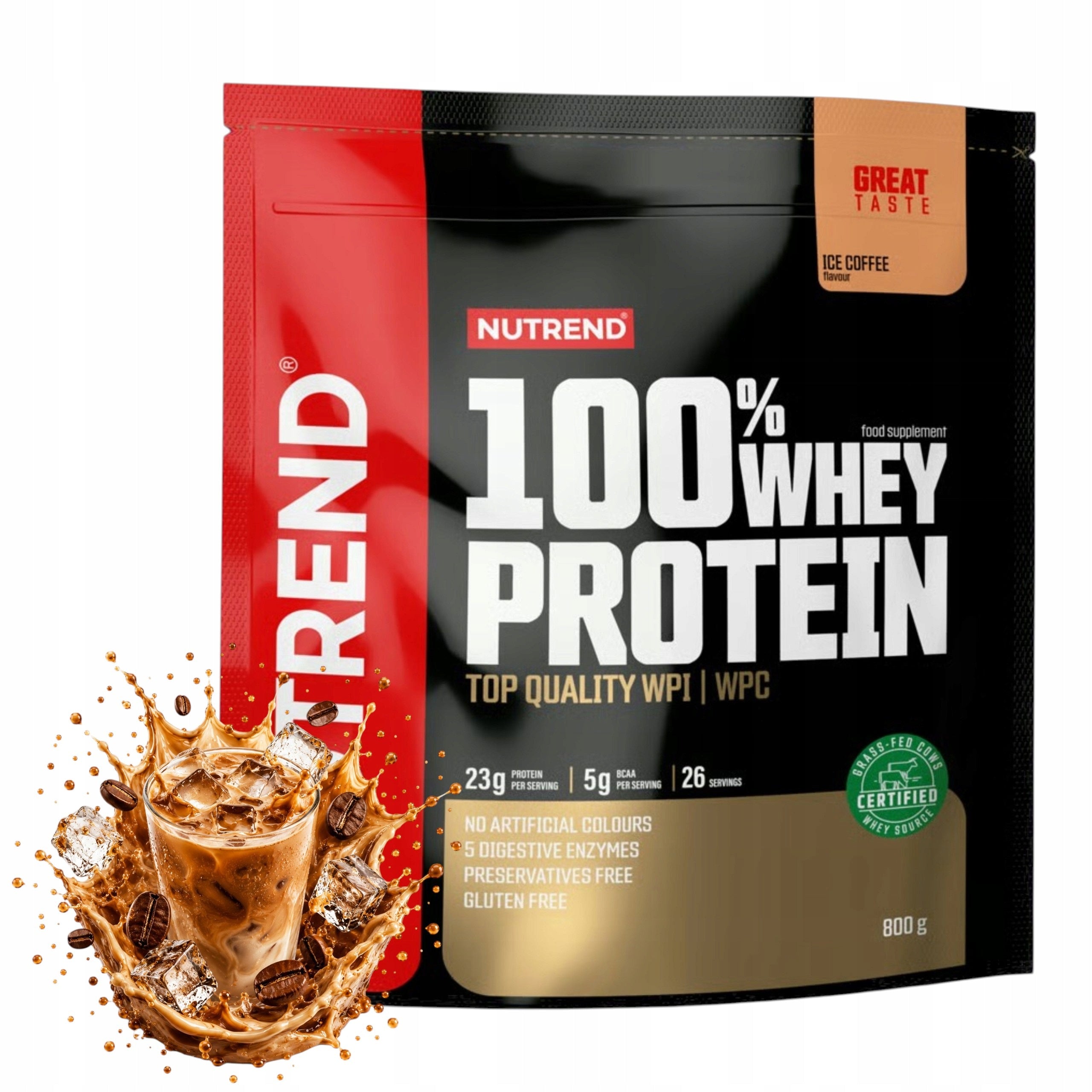Protein NUTREND 100% Whey Protein WPC WPI 800g Iced Coffee BCAA Conditioner