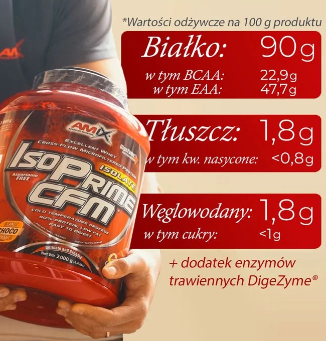 Protein WPI whey isolate 2kg CFM conditioner chocolate flavor without lactose Expiration date at least 1 year from the date of purchase