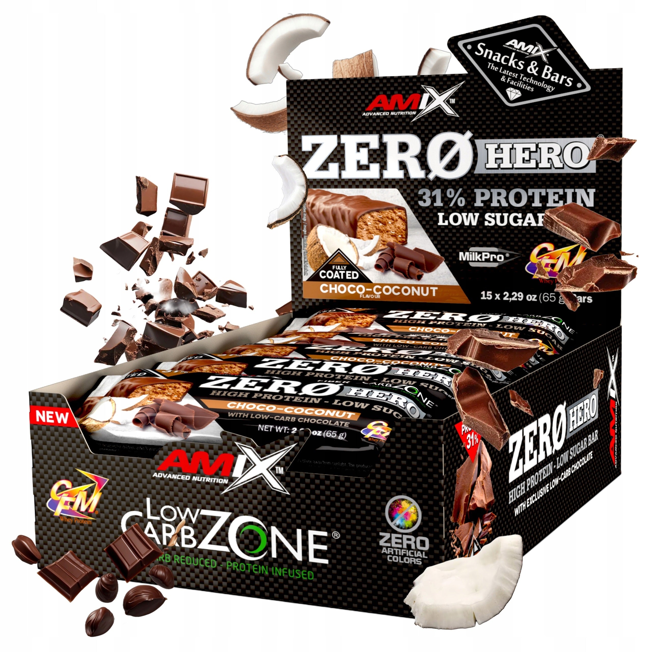 Protein bar without sugar AMIX ZERO HERO LOW CARB - Chocolate-COCONUT, Flavored