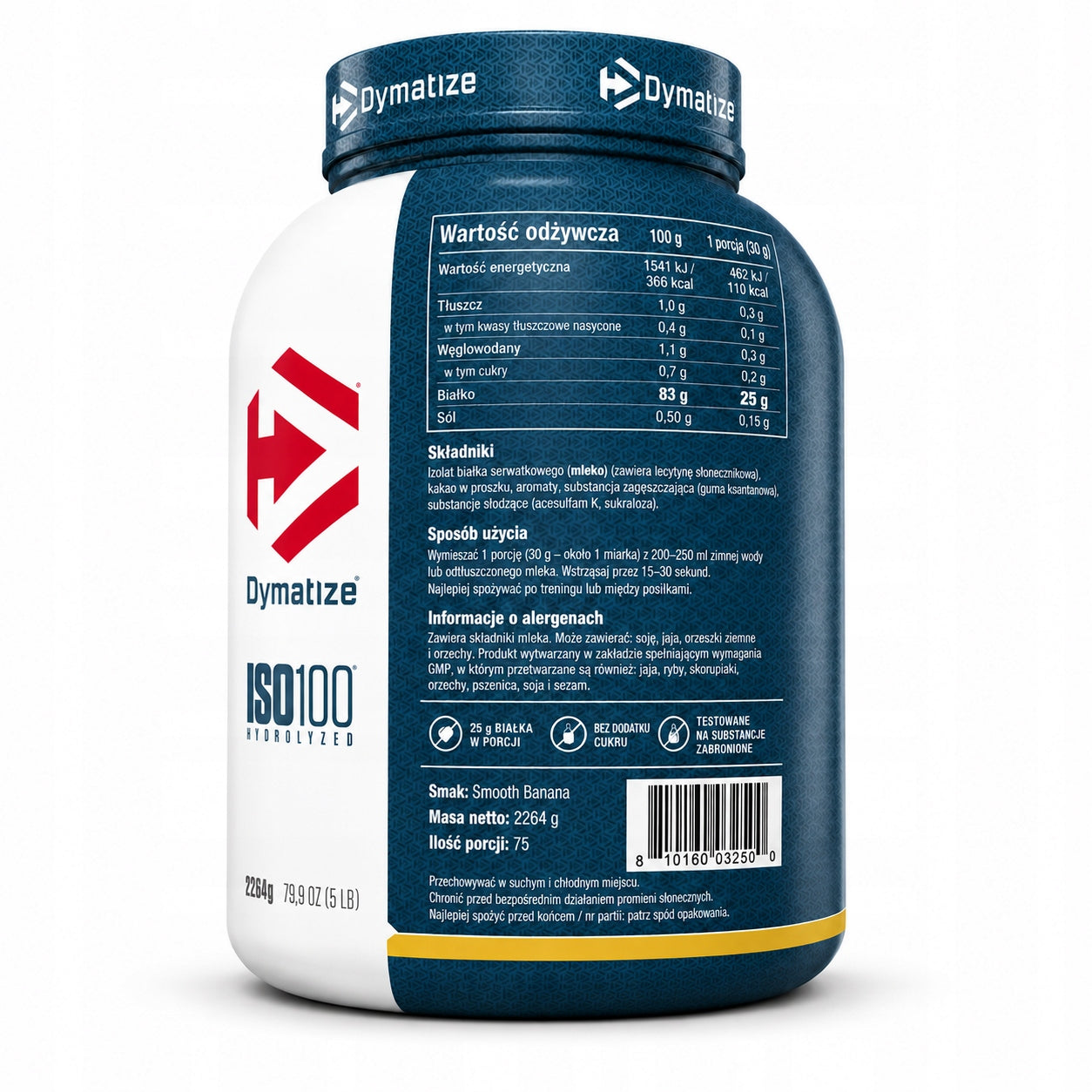 Protein isolate Dymatize ISO 100 Banana 2,264 kg whey protein WPI for mass Expiration date at least 3 months from the date of purchase