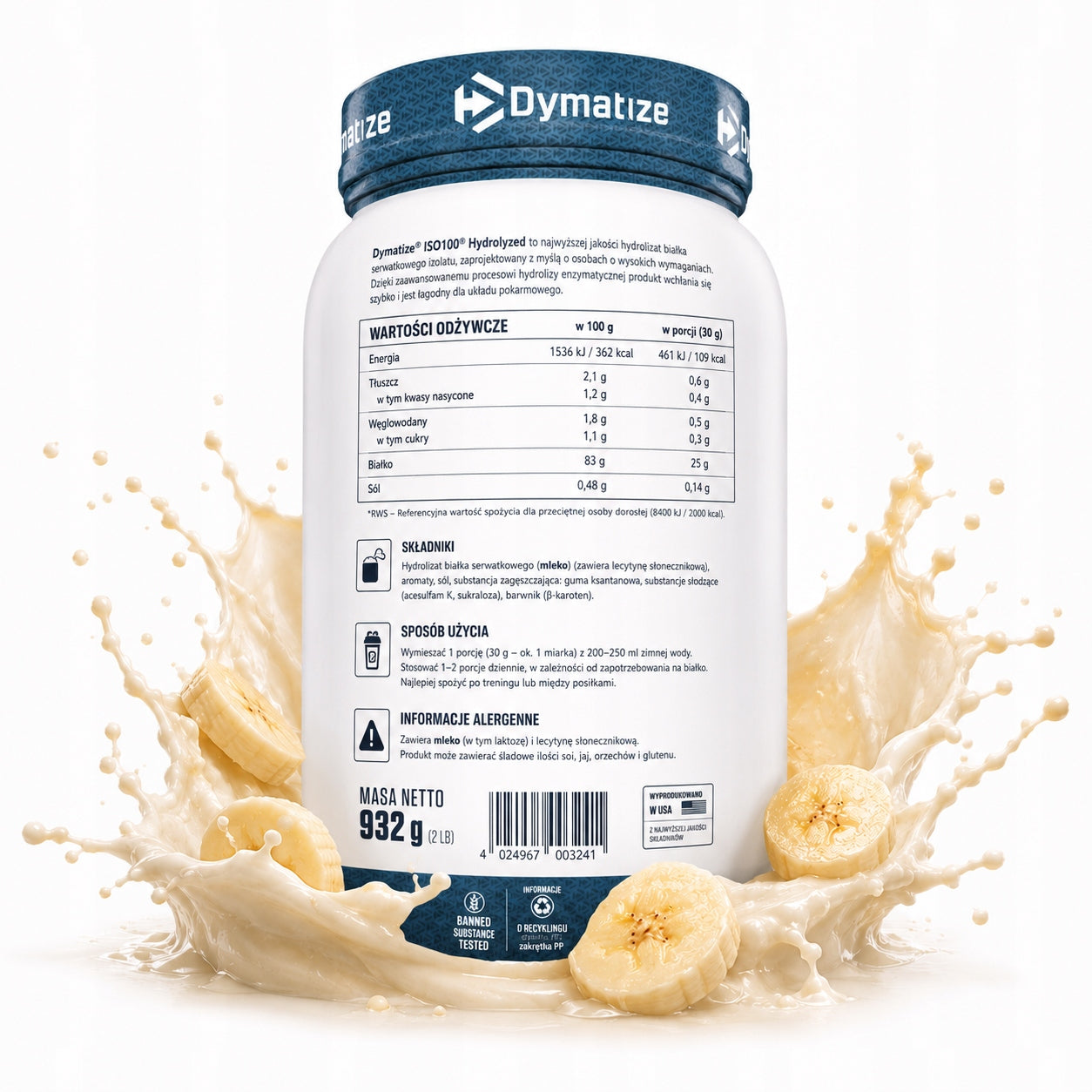 Protein isolate Dymatize ISO 100 Banana 932 g whey protein WPI per mass Expiration date at least 3 months from the date of purchase