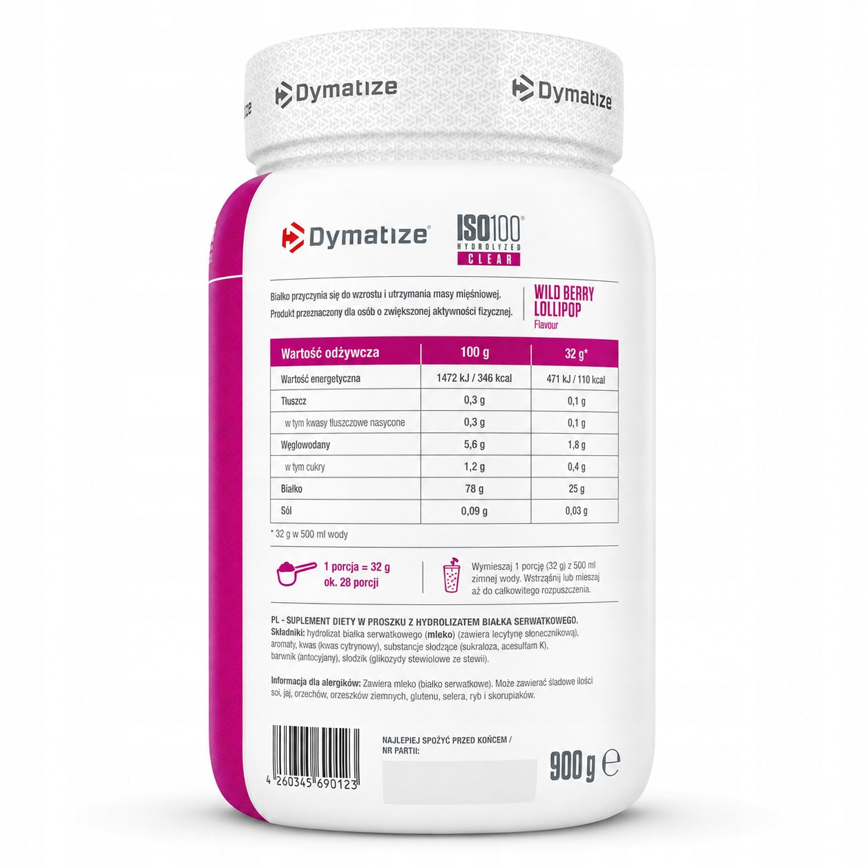 Protein isolate Dymatize ISO 100 Blueberry lollipop 900 g whey protein WPI Expiration date at least 3 months from the date of purchase
